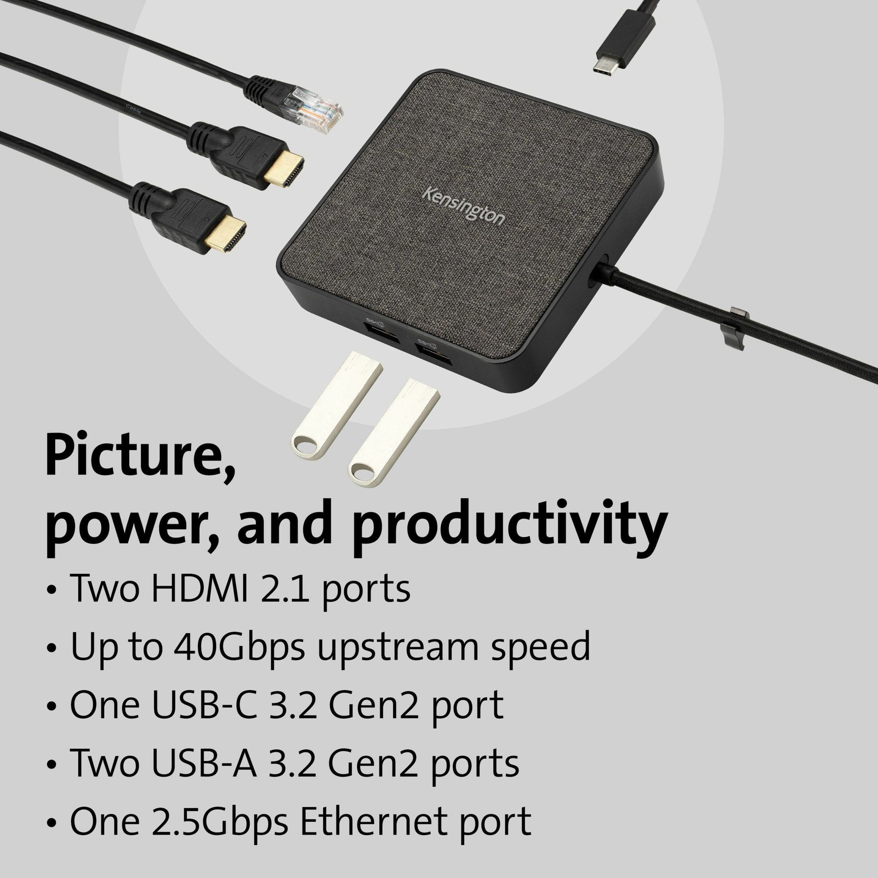 Kensington MD120U4 USB4 Docking Station for Monitor, Notebook, Tablet - 100 W - Black - Portable - Alternate view 9