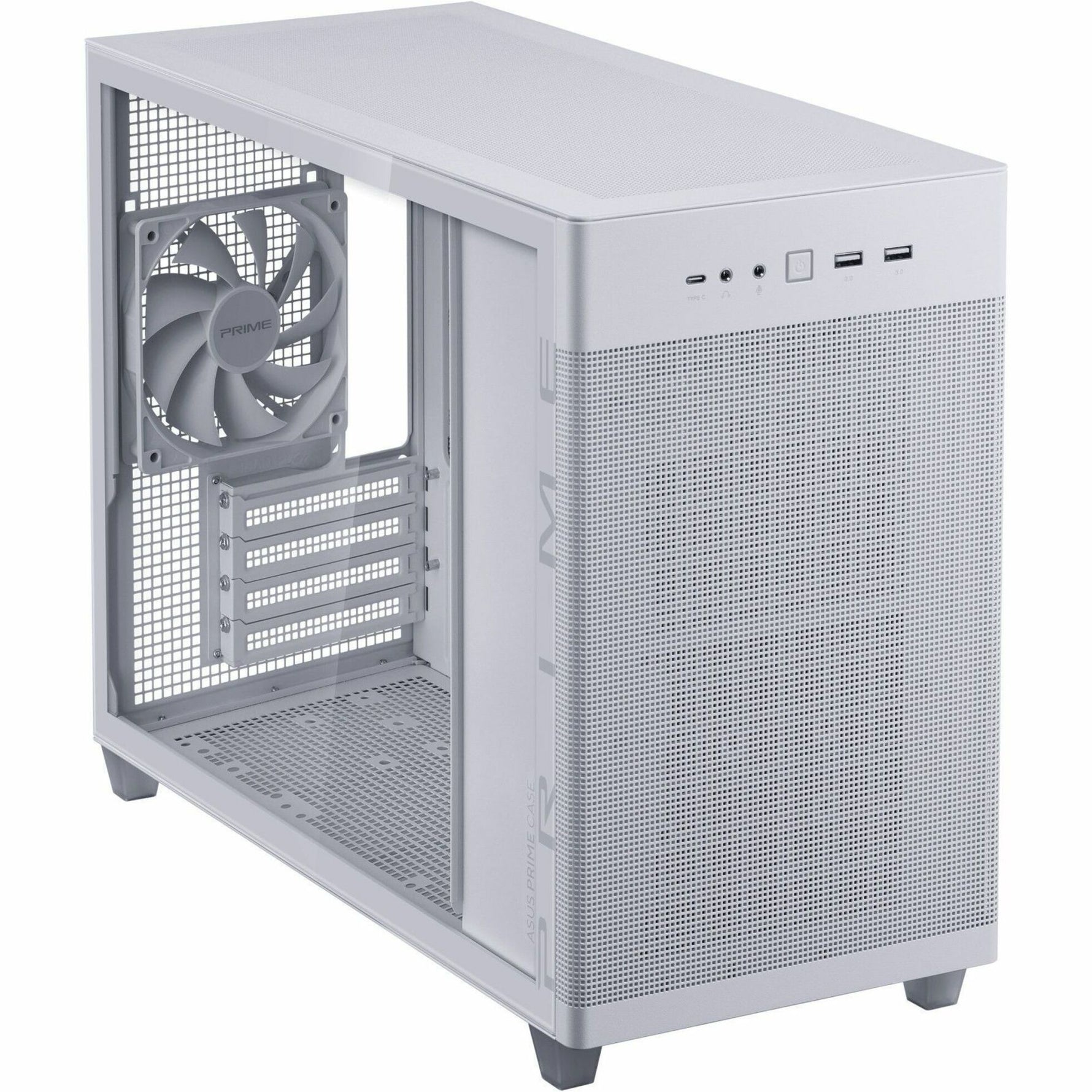 Asus AP201 ASUS PRIME CASE TG Computer Case - Micro ATX, Mini ITX Motherboard Supported - Tower - Tempered Glass - White - Top view