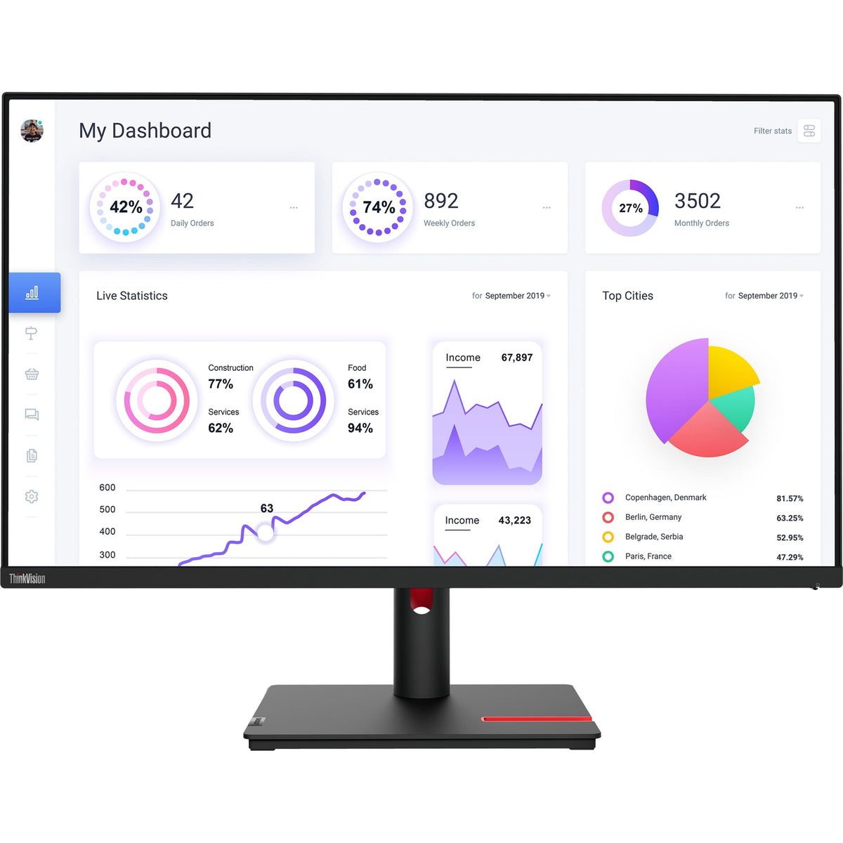 Lenovo ThinkVision T32p-30 32' Class 4K UHD LED Monitor - 16:9 - Raven Black