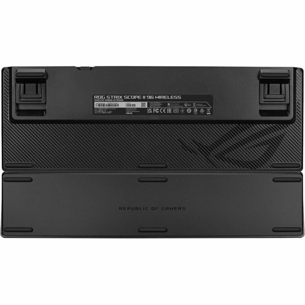 Asus ROG Strix Scope II 96 Wireless Gaming Keyboard - Compact - Wired/Wireless Connectivity - USB 2.0 Type A Interface - RGB LED - Black - Bottom view
