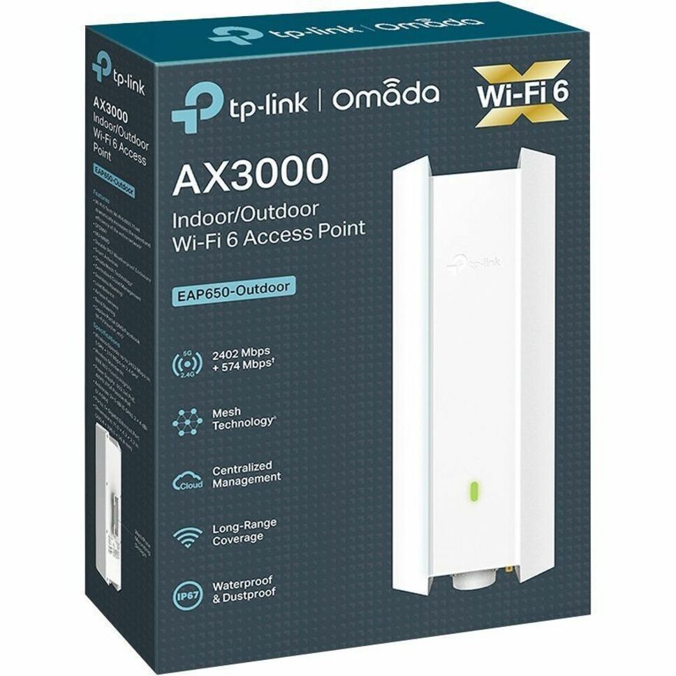 TP-Link EAP650-Outdoor Dual Band IEEE 802.11 a/b/g/n/ac/ax 3 Gbit/s Wireless Access Point - Indoor/Outdoor