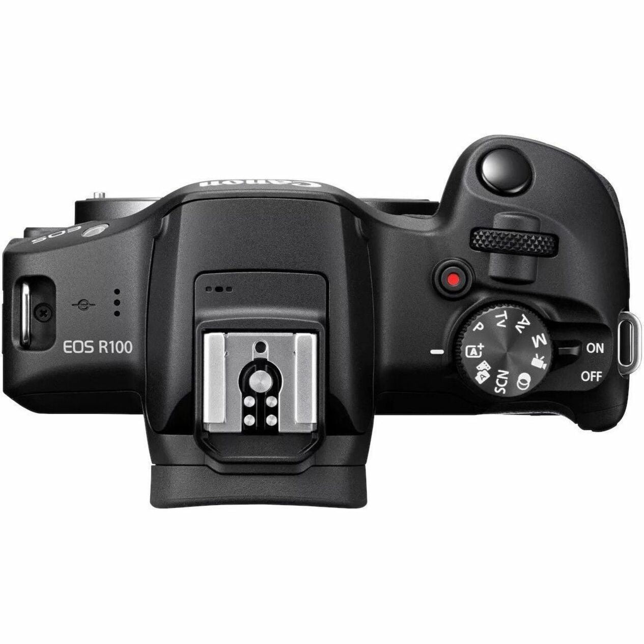 Canon EOS R100 24.1 Megapixel Digital SLR Camera with Lens - 18 mm - 45 mm - Black - Top view