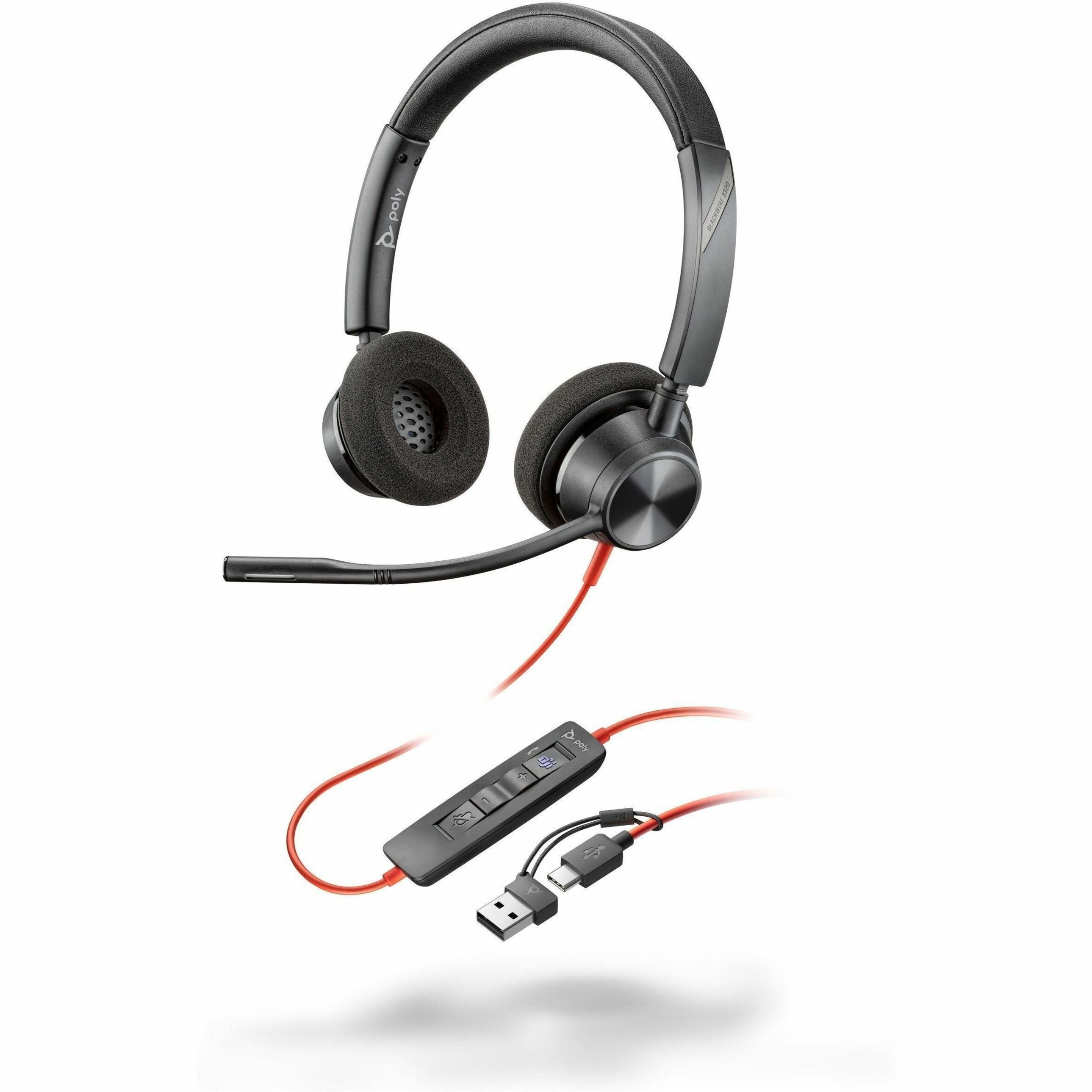 Poly Blackwire 3320 Wired On-ear, Over-the-head Stereo Headset - Black
