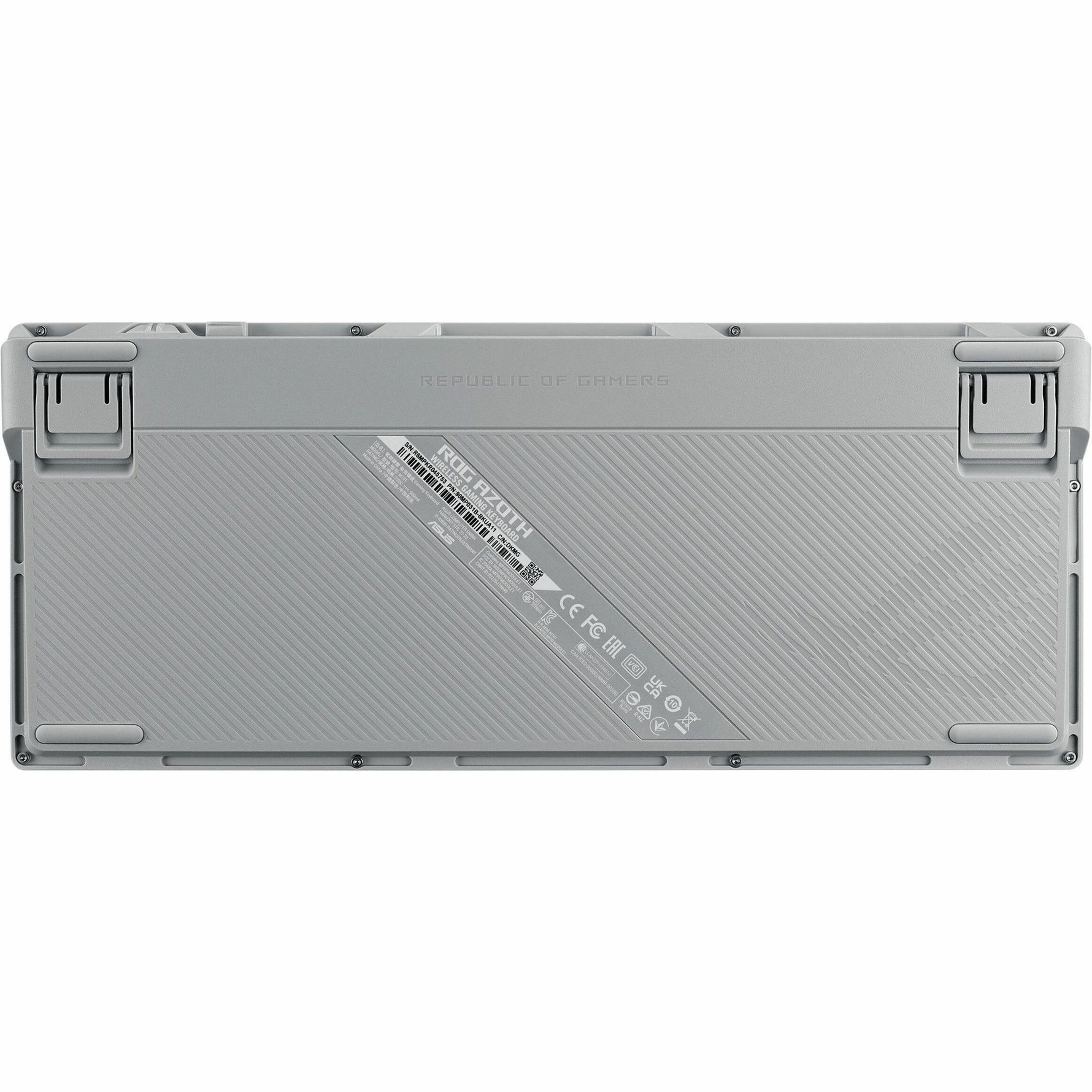 Asus ROG Azoth Gaming Keyboard - Wired/Wireless Connectivity - USB 2.0 Interface - RGB LED - White - Bottom view