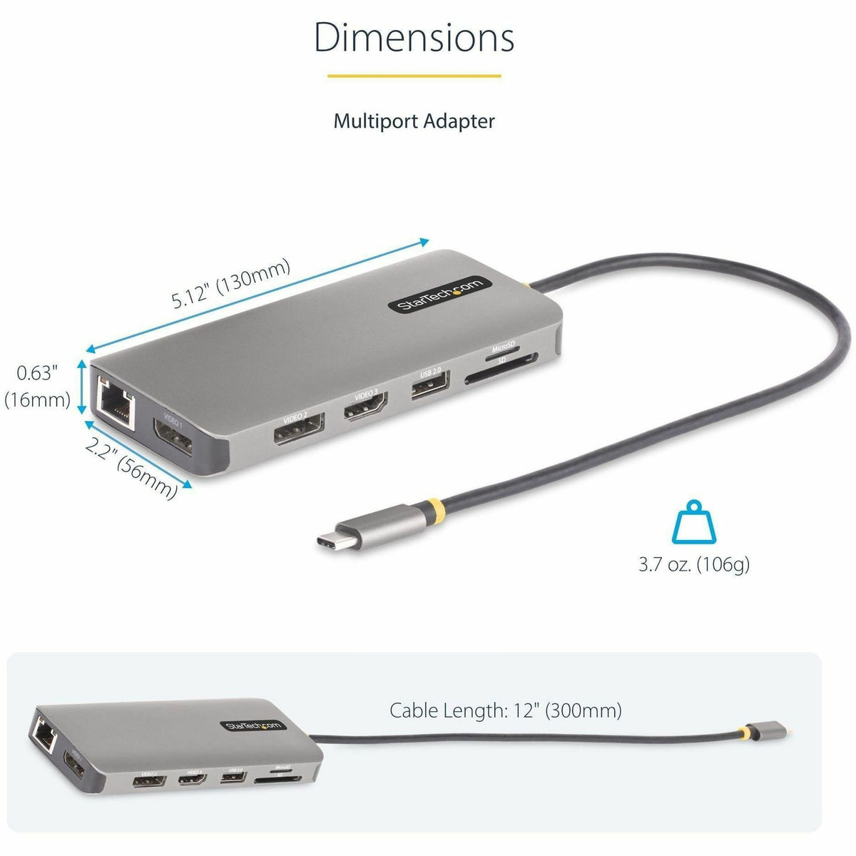 StarTech.com USB-C Triple-Monitor Multiport Adapter, Dual 4K 60Hz + 4K 30Hz HDMI & DP, 4x USB-A, 100W PD Pass-Through, GbE, SD Card Reader - Alternate view 6