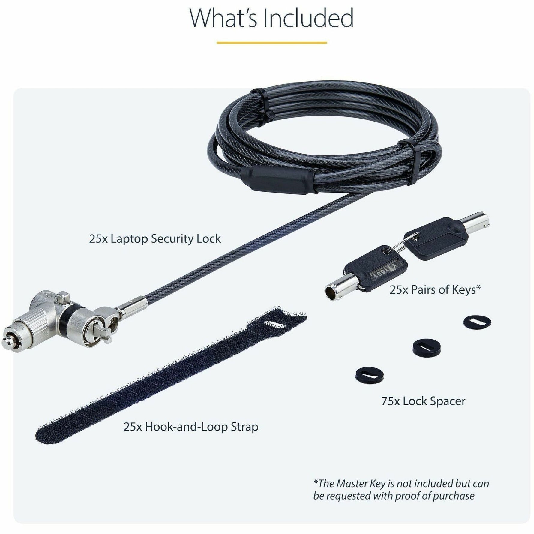 StarTech.com 25-Pack Universal Laptop Lock 6.6ft, Master Keyed Locking Cable, Security Cable, Compatible w/Noble Wedge&reg;/Nano/K-Slot - Alternate view 7