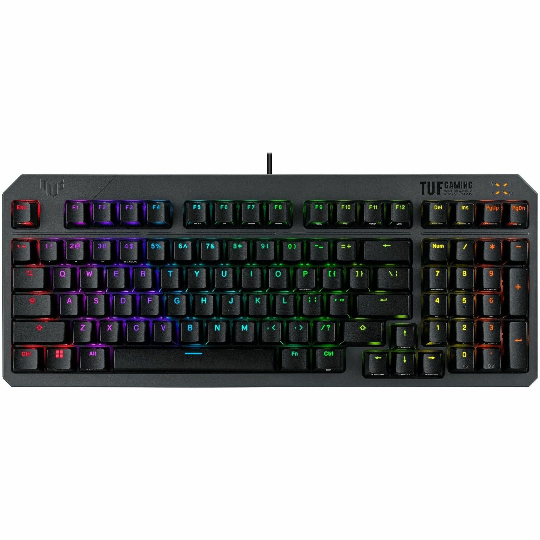 TUF K3 Gen II Gaming Keyboard - Compact - Cable Connectivity - USB 2.0 Type A Interface - RGB LED