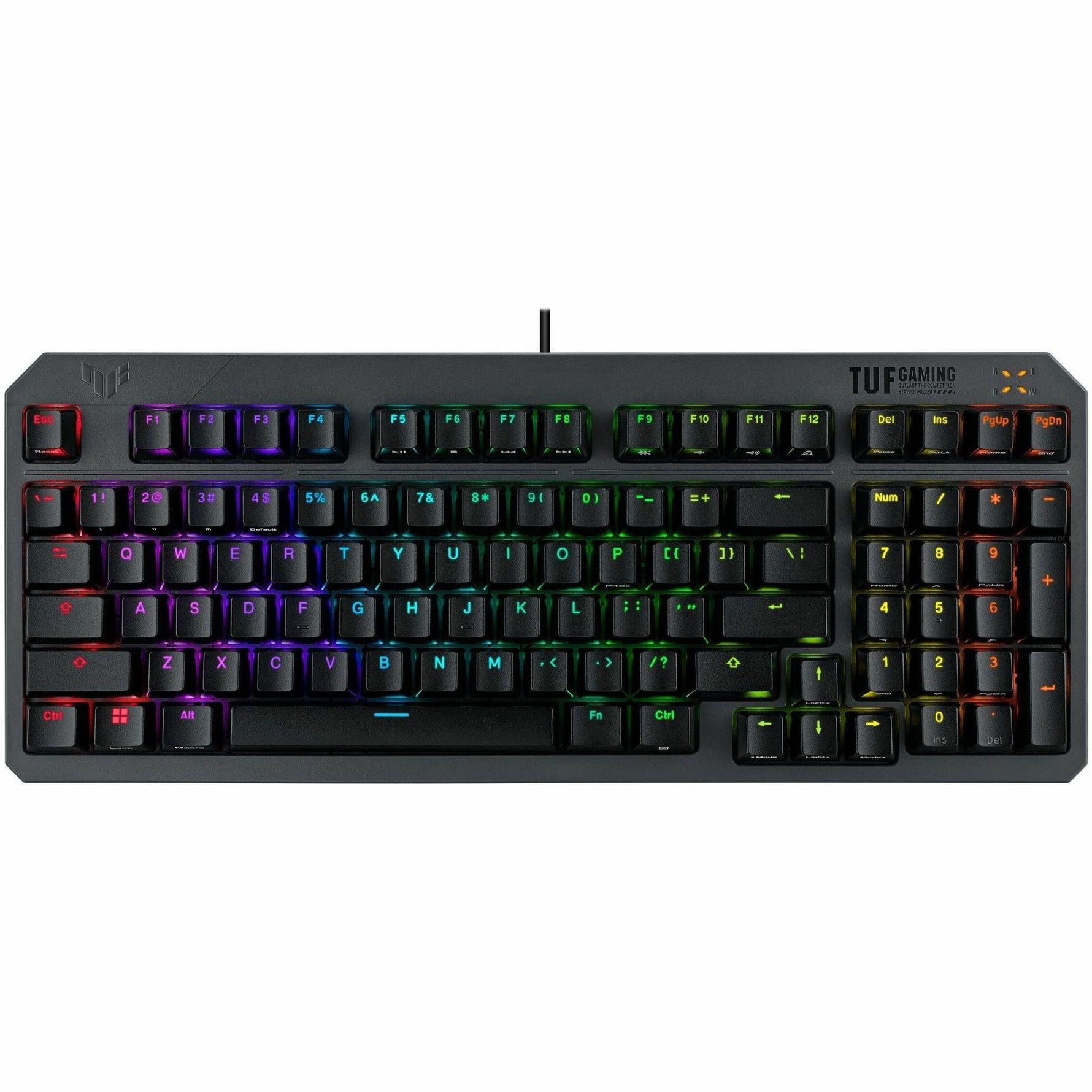TUF K3 Gen II Gaming Keyboard - Compact - Cable Connectivity - USB 2.0 Type A Interface - RGB LED