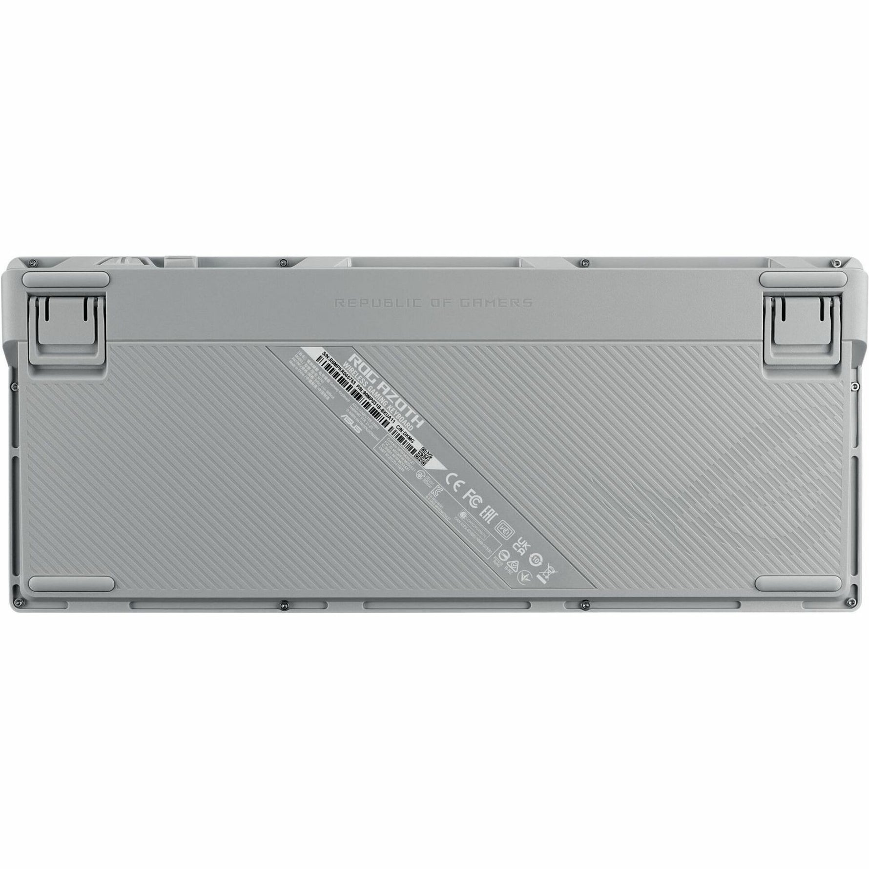 Asus ROG Azoth Gaming Keyboard - Wired/Wireless Connectivity - USB 2.0 Interface - RGB LED - White - Bottom view