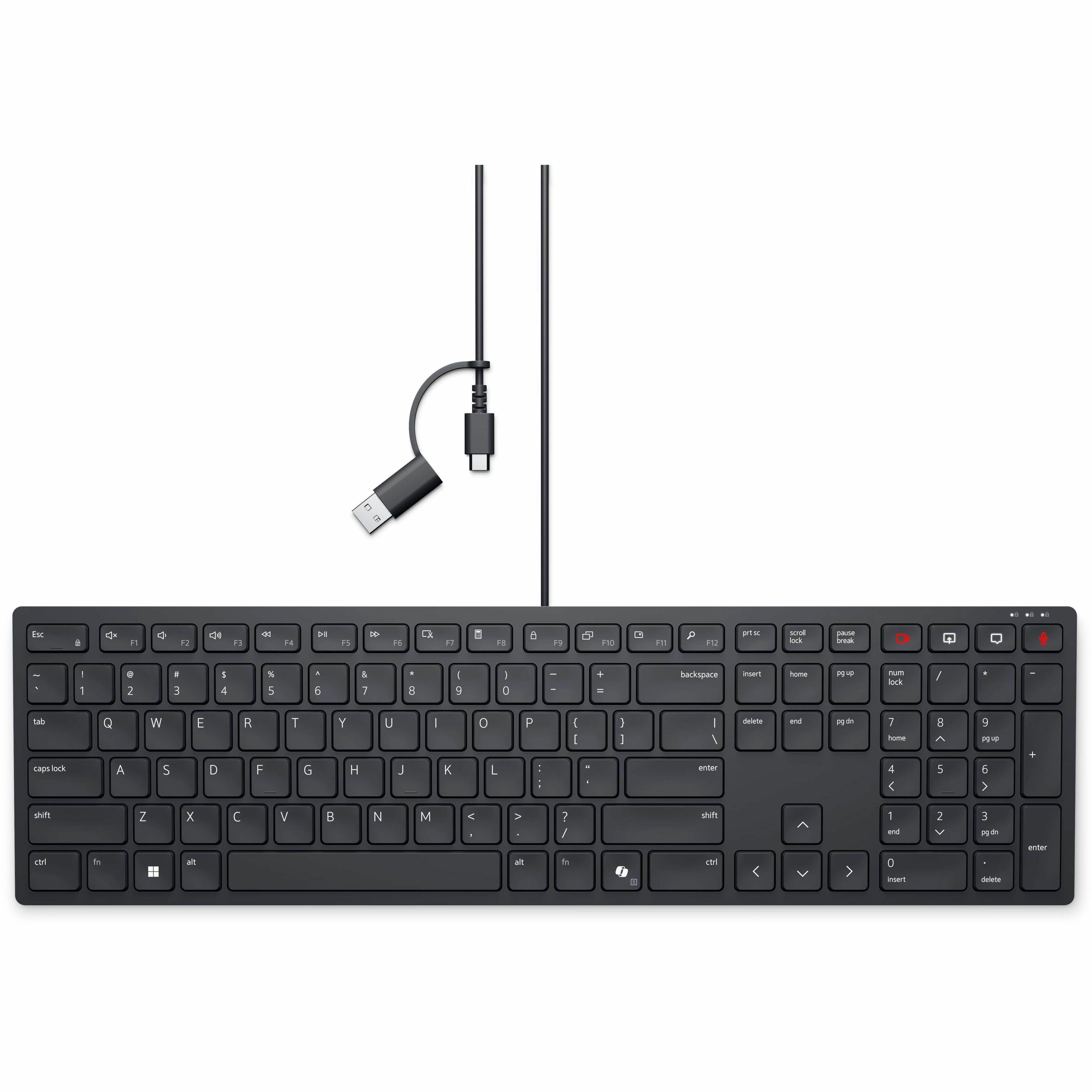 Dell Wired Collaboration KB525C Keyboard - Full-size - Cable Connectivity - USB Type C, USB Type A Interface - English (US) - Black