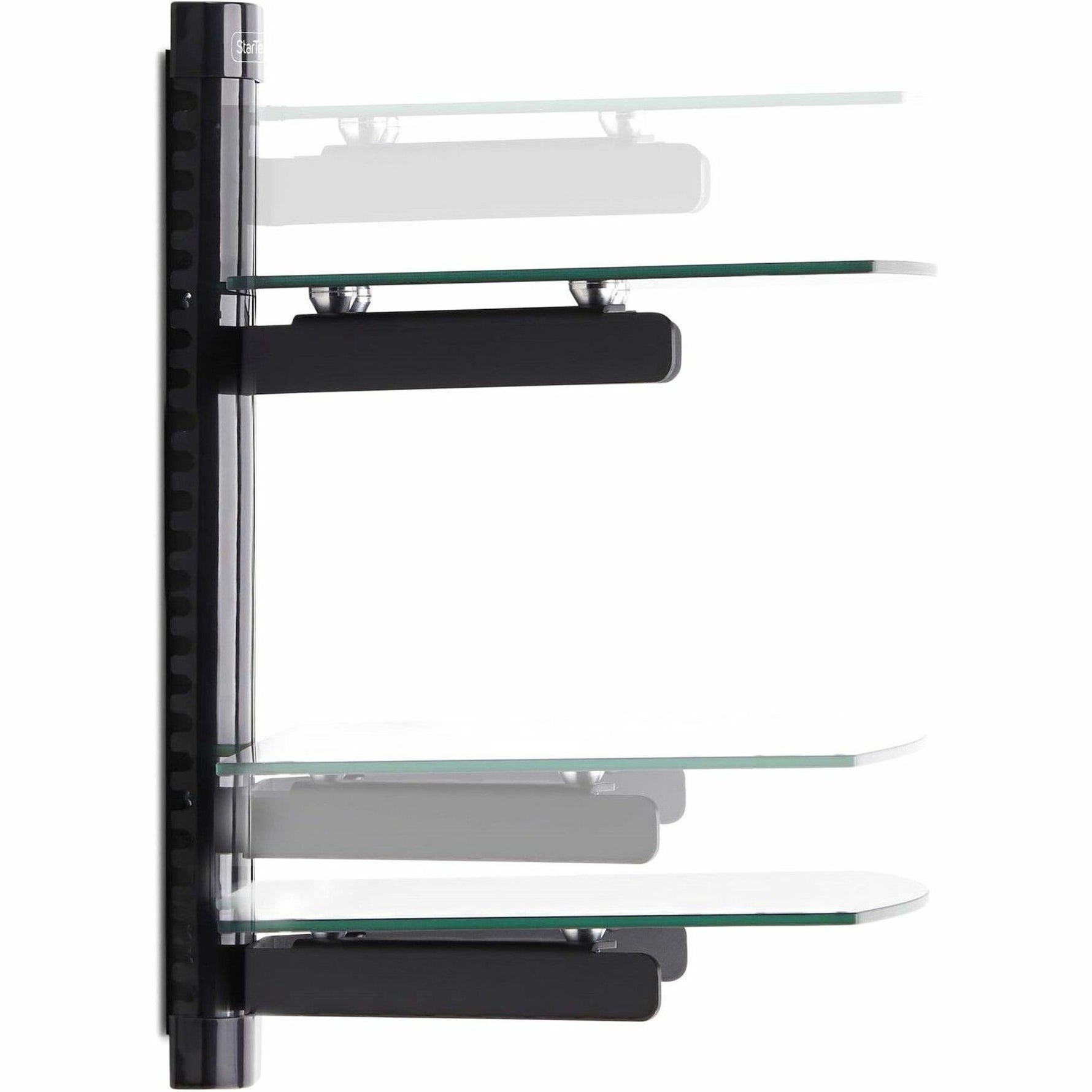 StarTech.com Dual Floating Wall-Mounted AV Shelves, Adjustable Height Shelf For Under TV A/V Equipment, Black Tempered Glass Shelves - Right view