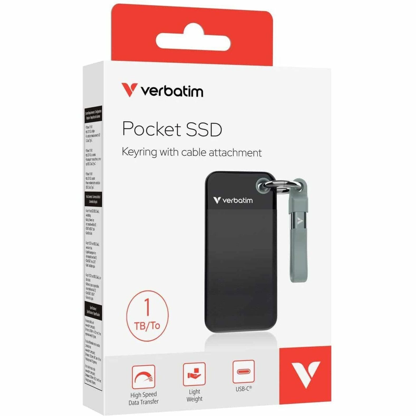 Verbatim Pocket 1 TB Portable Rugged Solid State Drive - M.2 External - Black, Red
