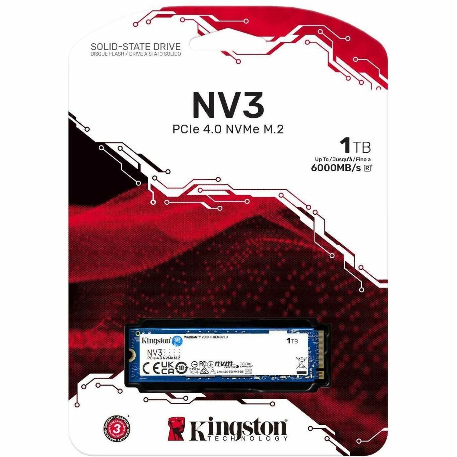 Kingston NV3 1 TB Solid State Drive - M.2 2280 Internal - PCI Express NVMe (PCI Express NVMe 4.0 x4)