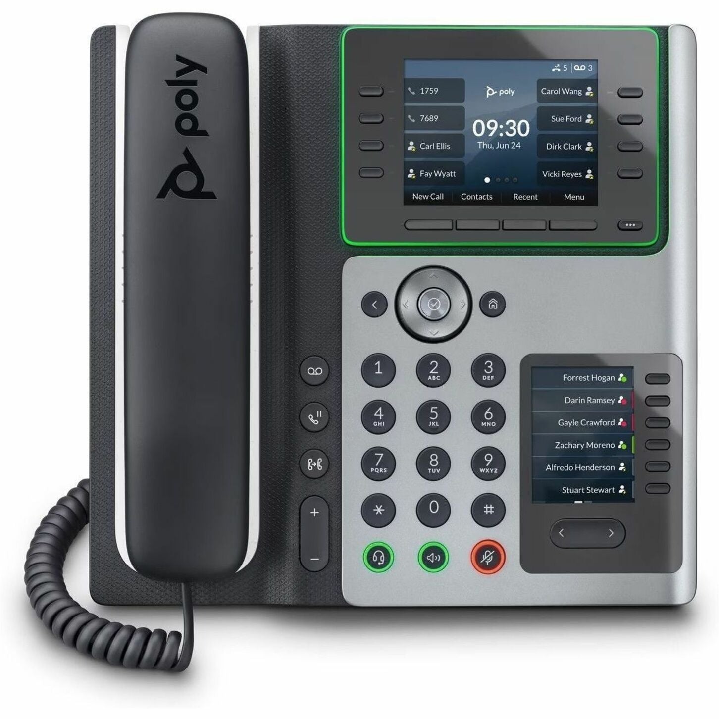 Poly Edge E450 IP Phone - Corded - Corded/Cordless - Bluetooth, NFC, Wi-Fi - 3 Multiple Conferencing - Desktop, Wall Mountable - White, Midnight Blue - Left view