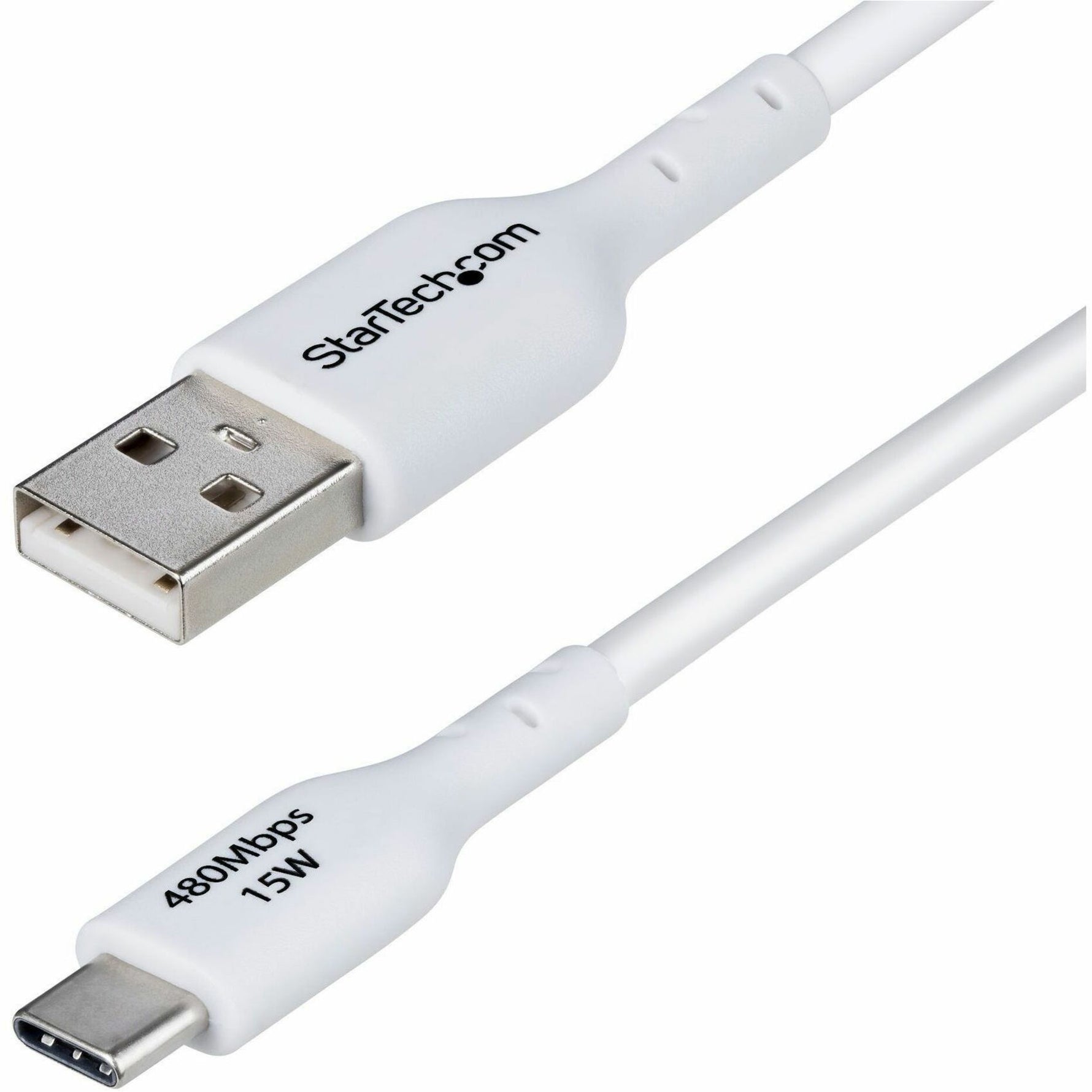StarTech.com 2m (6.6ft) USB-A to USB-C Charging Cable, Charge & Sync, 3A, USB 2.0, TPE Jacket - White USB Charging Cord