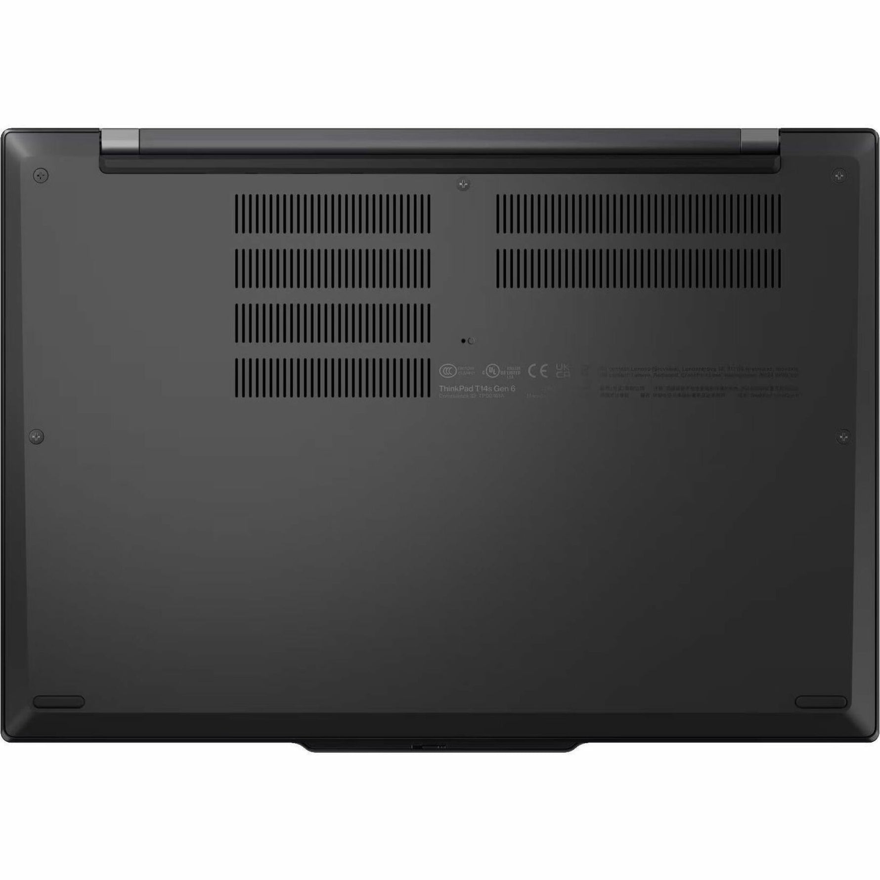 Lenovo ThinkPad T14s Gen 6 21QX000PAU 14' Touchscreen Copilot+ PC Notebook - WUXGA - 60 Hz - Intel Core Ultra 5 228V - 32 GB - 512 GB SSD - English Keyboard - Black - Bottom view