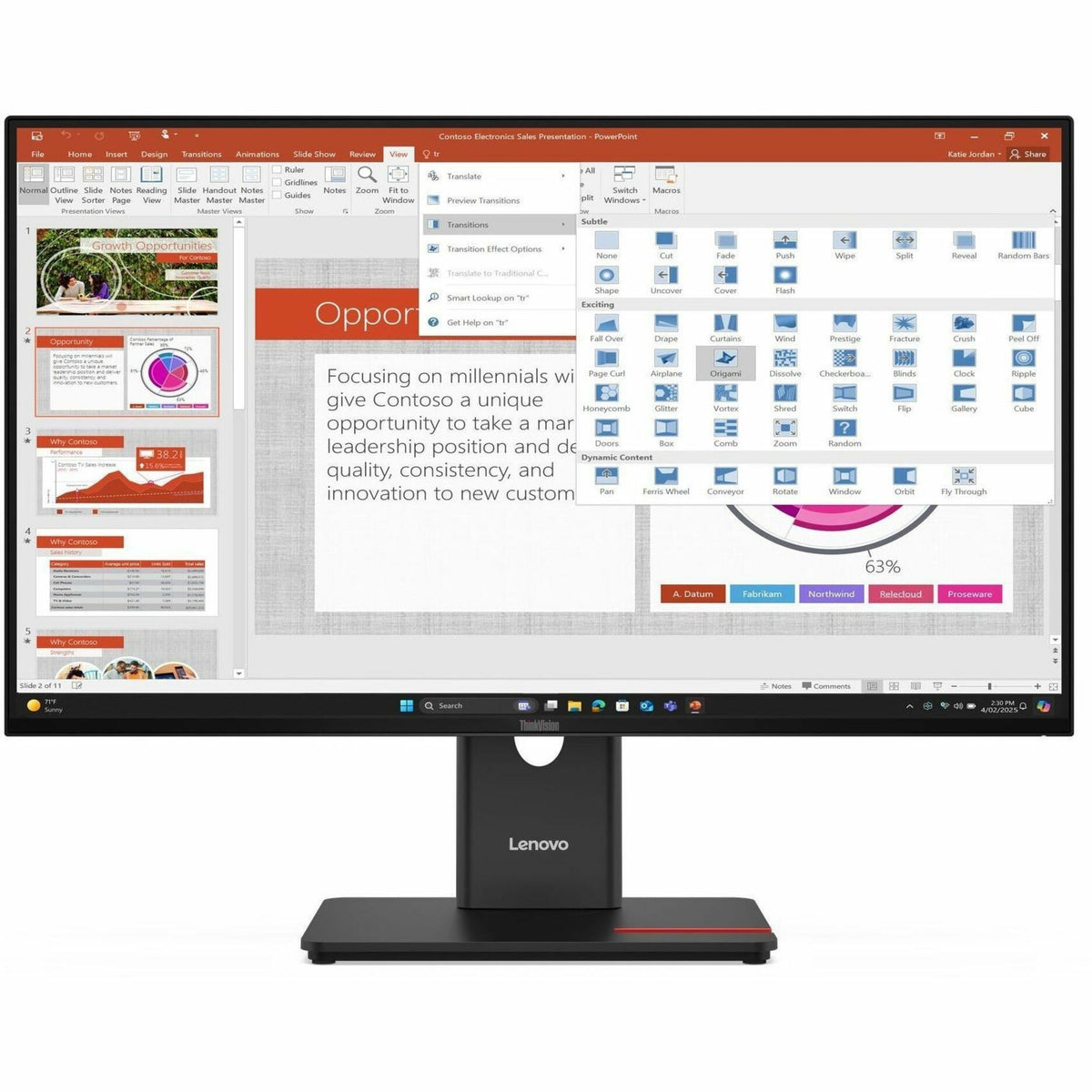 Lenovo ThinkVision T27-40 27' Class Full HD LED Monitor - 16:9 - Eclipse Black