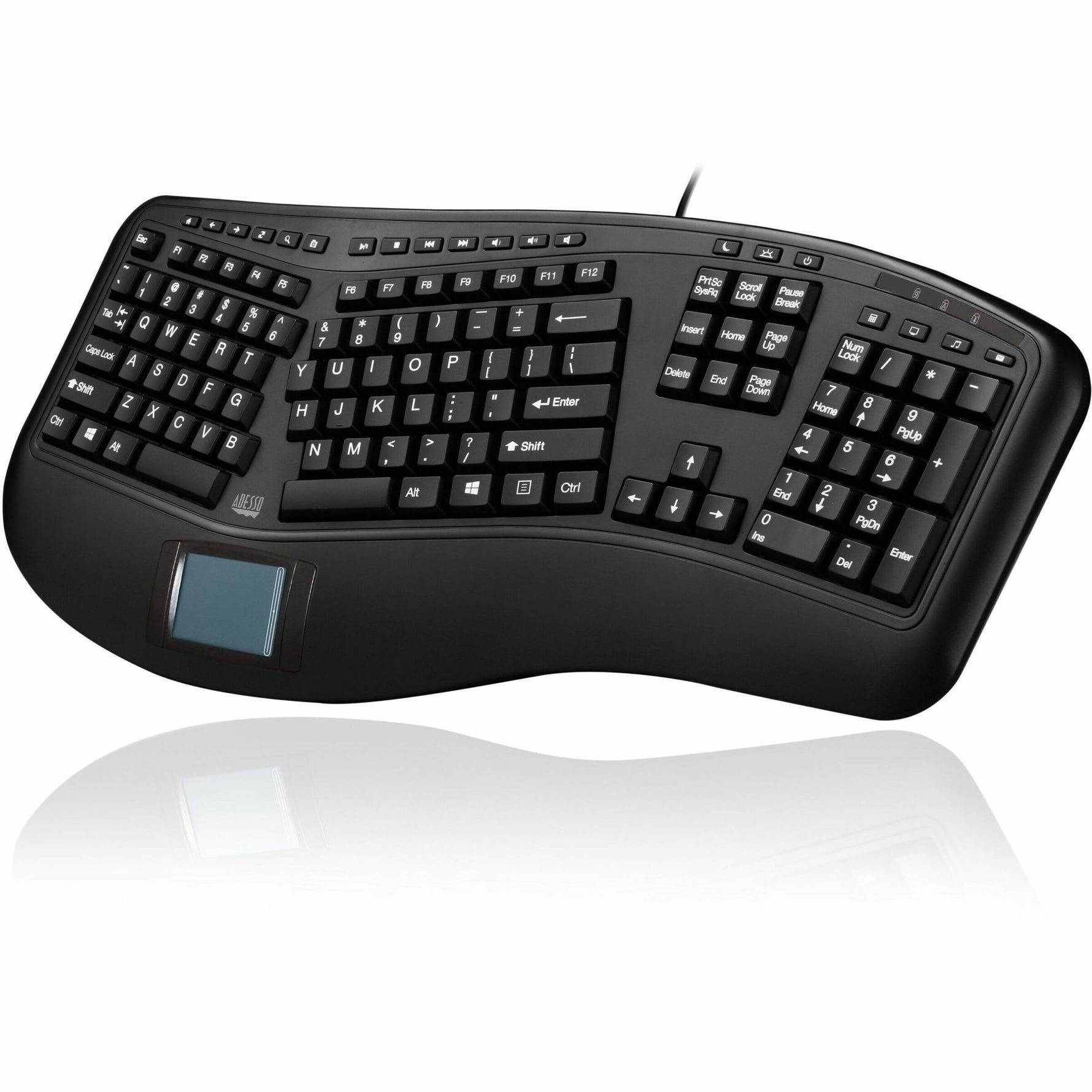 Adesso Tru-Form AKB-450UB Keyboard - Full-size - Cable Connectivity - USB Interface - TouchPad - English (US) - Black