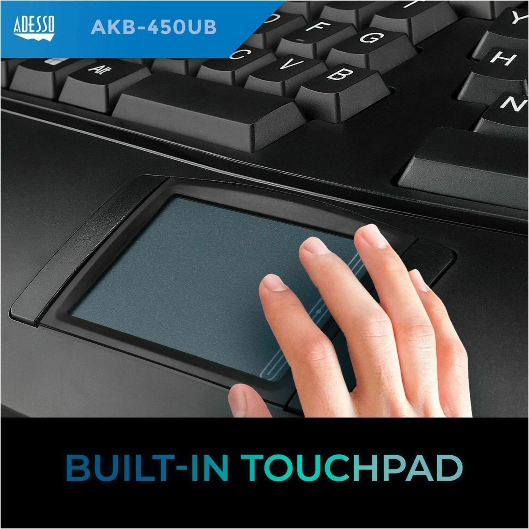Adesso Tru-Form AKB-450UB Keyboard - Full-size - Cable Connectivity - USB Interface - TouchPad - English (US) - Black - Alternate view 7