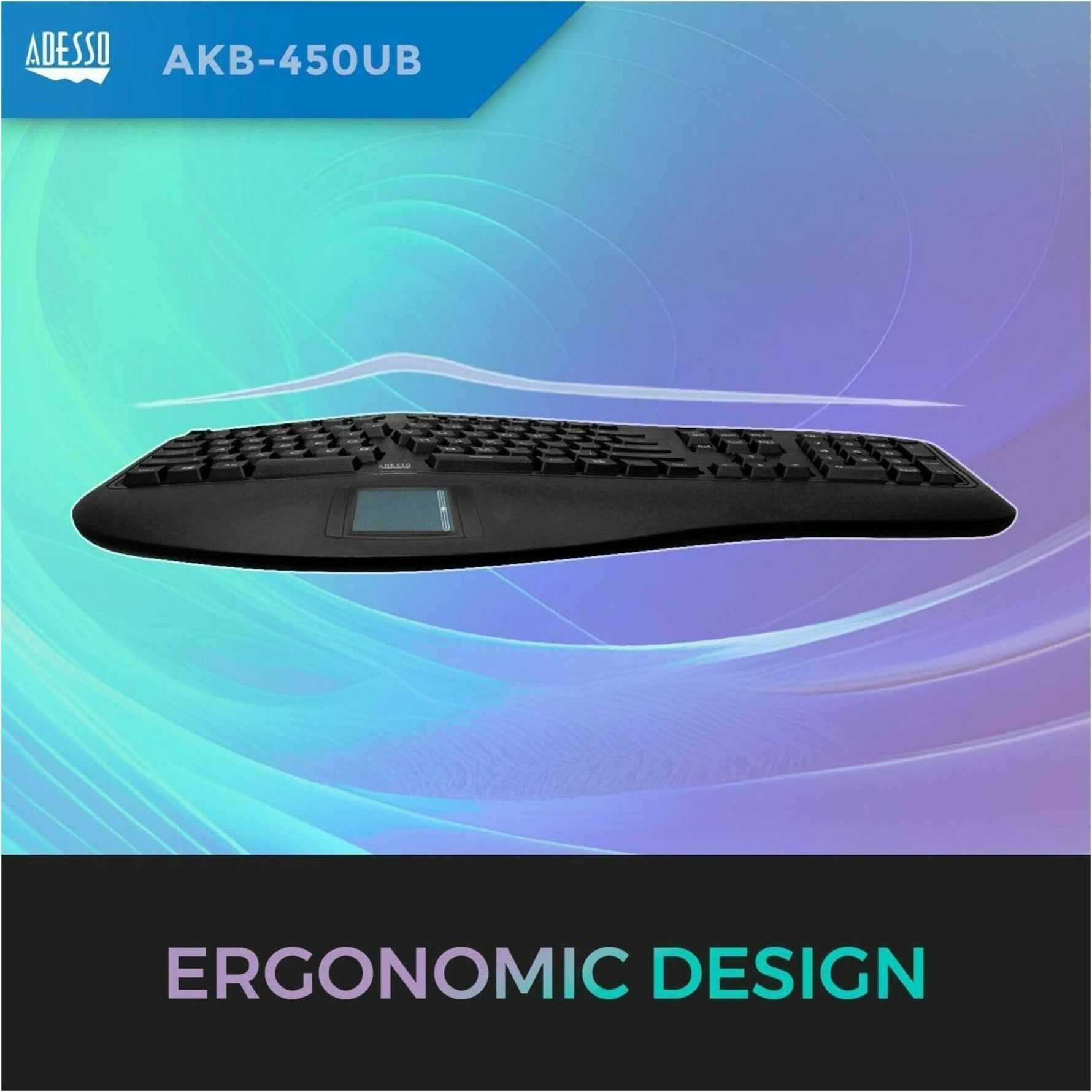 Adesso Tru-Form AKB-450UB Keyboard - Full-size - Cable Connectivity - USB Interface - TouchPad - English (US) - Black - Alternate view 9