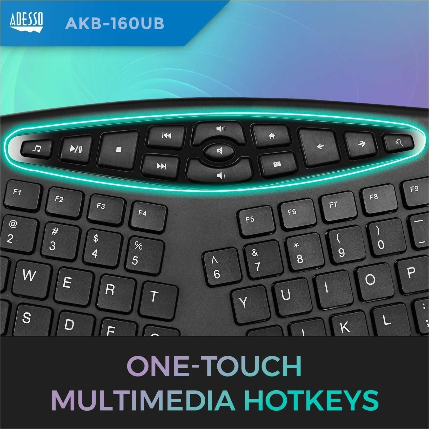 Adesso Tru-Form 160 Rugged Keyboard - Full-size - Cable Connectivity - USB Interface - Scroll Wheel - English (US) - Black - Alternate view 10