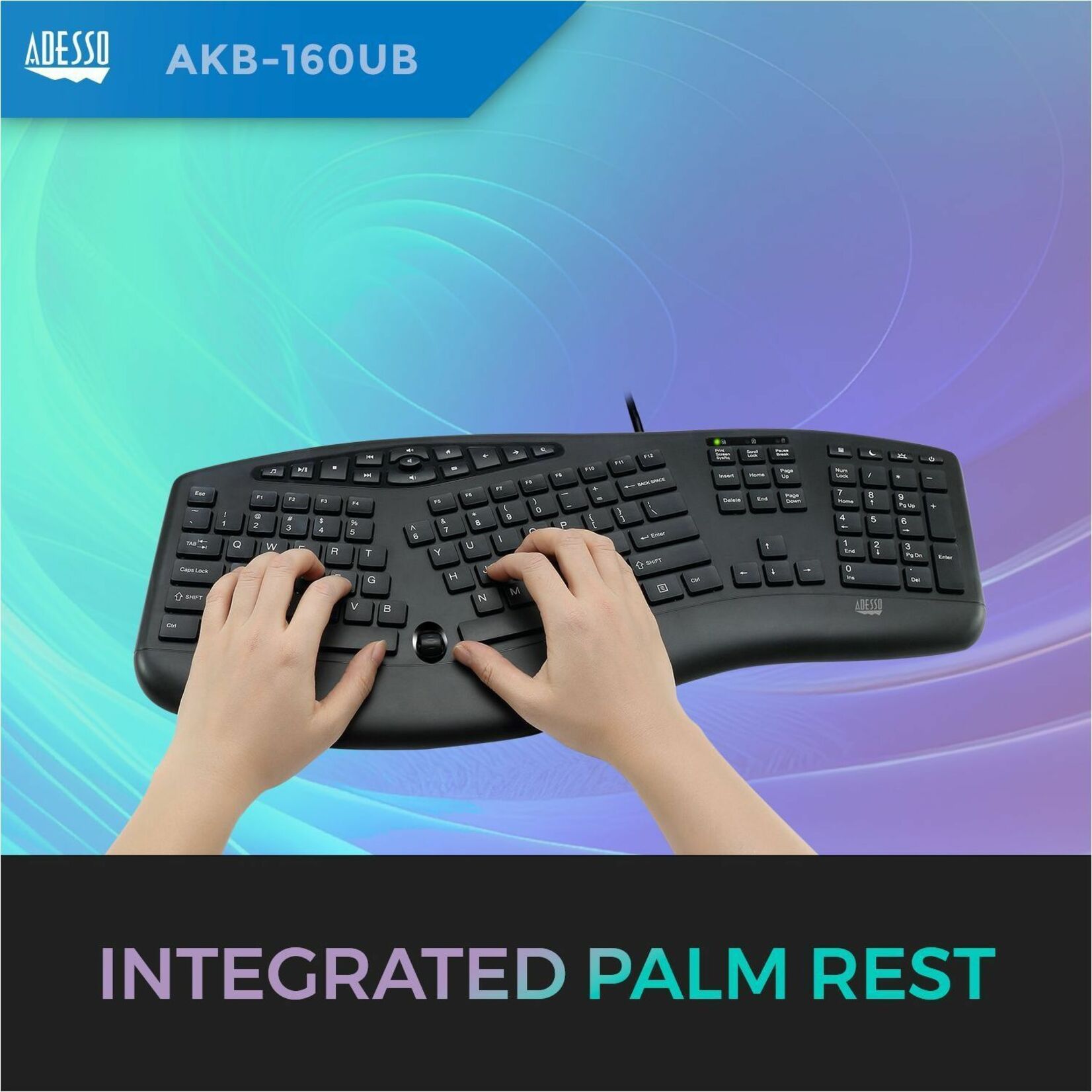 Adesso Tru-Form 160 Rugged Keyboard - Full-size - Cable Connectivity - USB Interface - Scroll Wheel - English (US) - Black - Alternate view 9