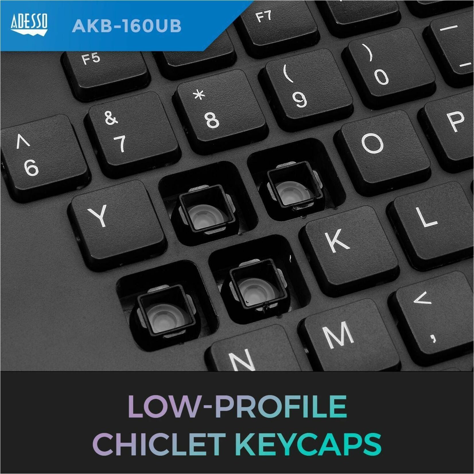 Adesso Tru-Form 160 Rugged Keyboard - Full-size - Cable Connectivity - USB Interface - Scroll Wheel - English (US) - Black - Alternate view 11