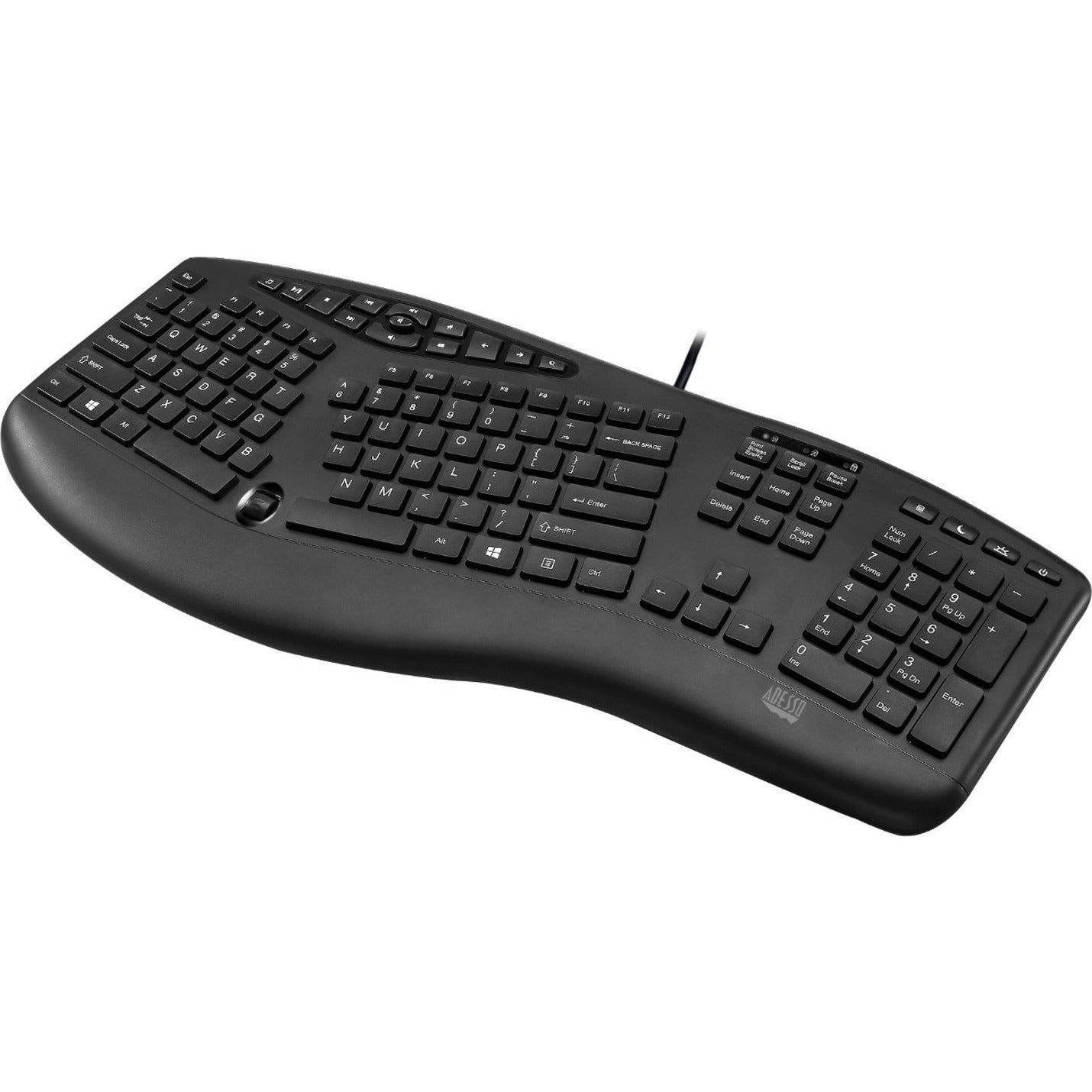 Adesso Tru-Form 160 Rugged Keyboard - Full-size - Cable Connectivity - USB Interface - Scroll Wheel - English (US) - Black - Left view
