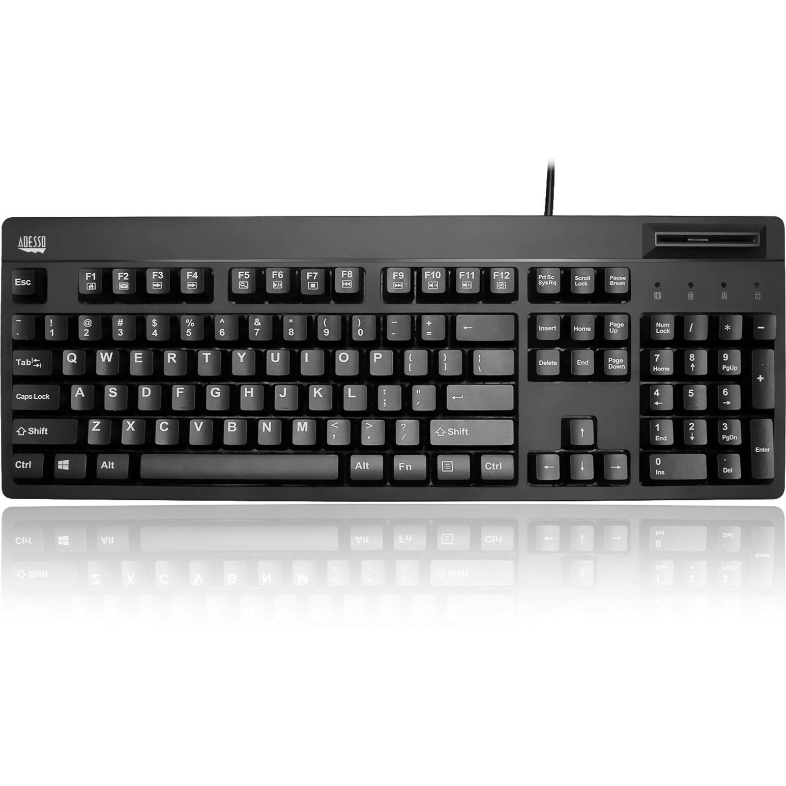 Adesso EasyTouch AKB-630SB-TAA Keyboard - Cable Connectivity - USB Interface - English (US) - Black - TAA Compliant - Top view