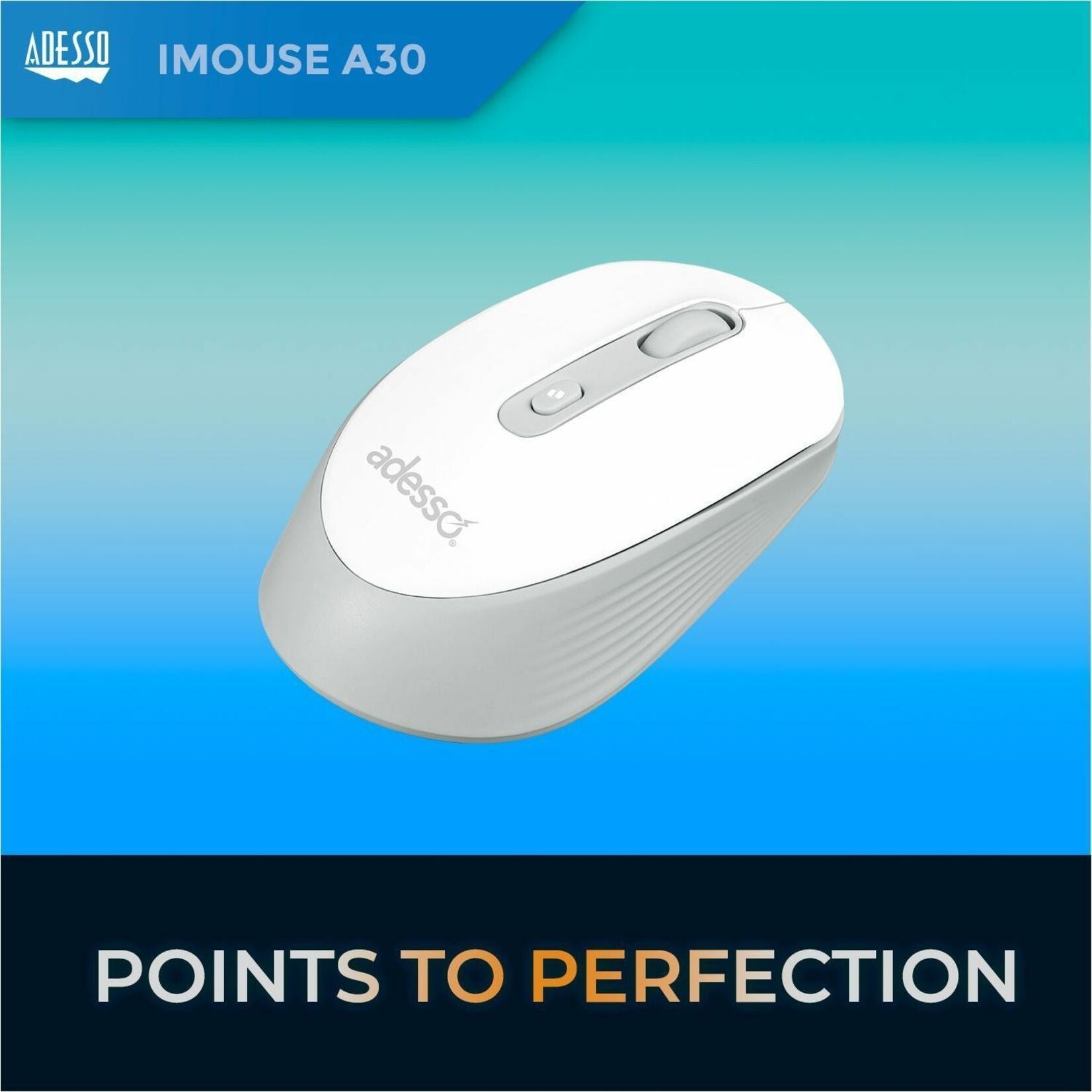 Adesso iMouse A30W Mouse - Radio Frequency - USB Type A - Optical - 4 Button(s) - White - Alternate view 7