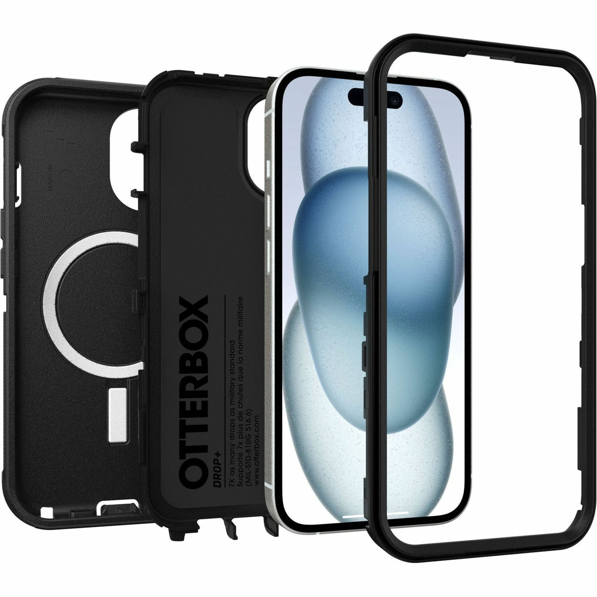 OtterBox Defender Case for Apple iPhone 15, iPhone 14, iPhone 13 Smartphone - Texture Grip - Black - Retail