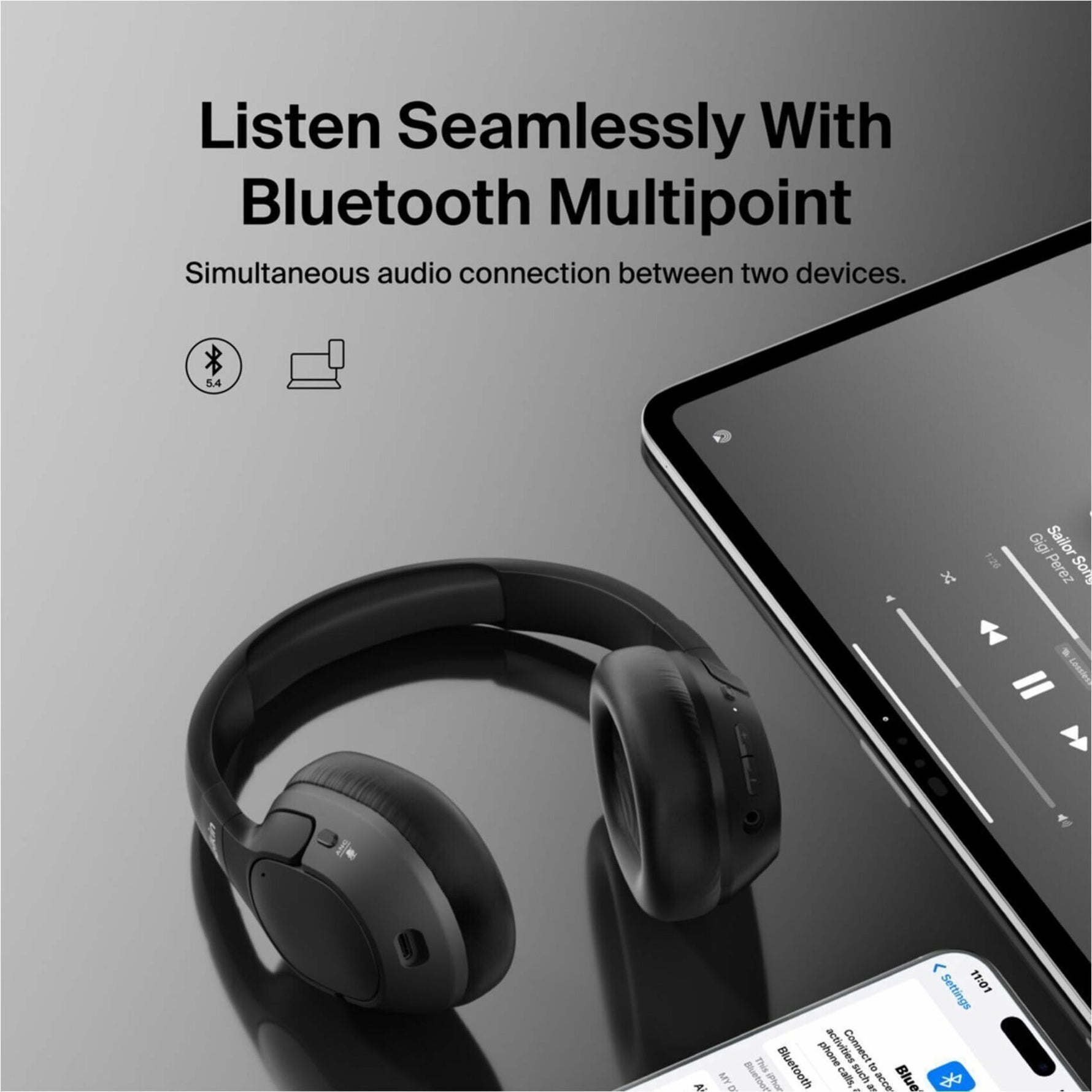 Belkin SoundForm Isolate Wired/Wireless Over-the-ear, Over-the-head Stereo Headset - Black - Alternate view 9