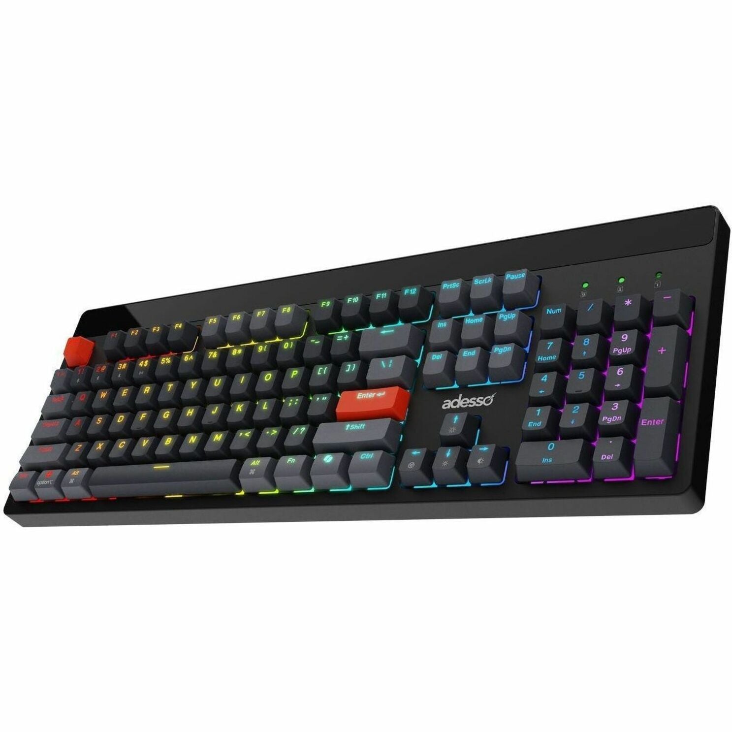 Adesso Easy Touch 1300 Keyboard - Full-size - Wired/Wireless Connectivity - USB Type C Interface - RGB LED - English (US)
