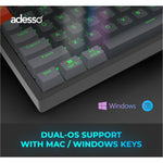 Adesso EasyTouch 1100 Keyboard - Wired/Wireless Connectivity - USB Interface - RGB LED - English (US) - Grey - Alternate view 7