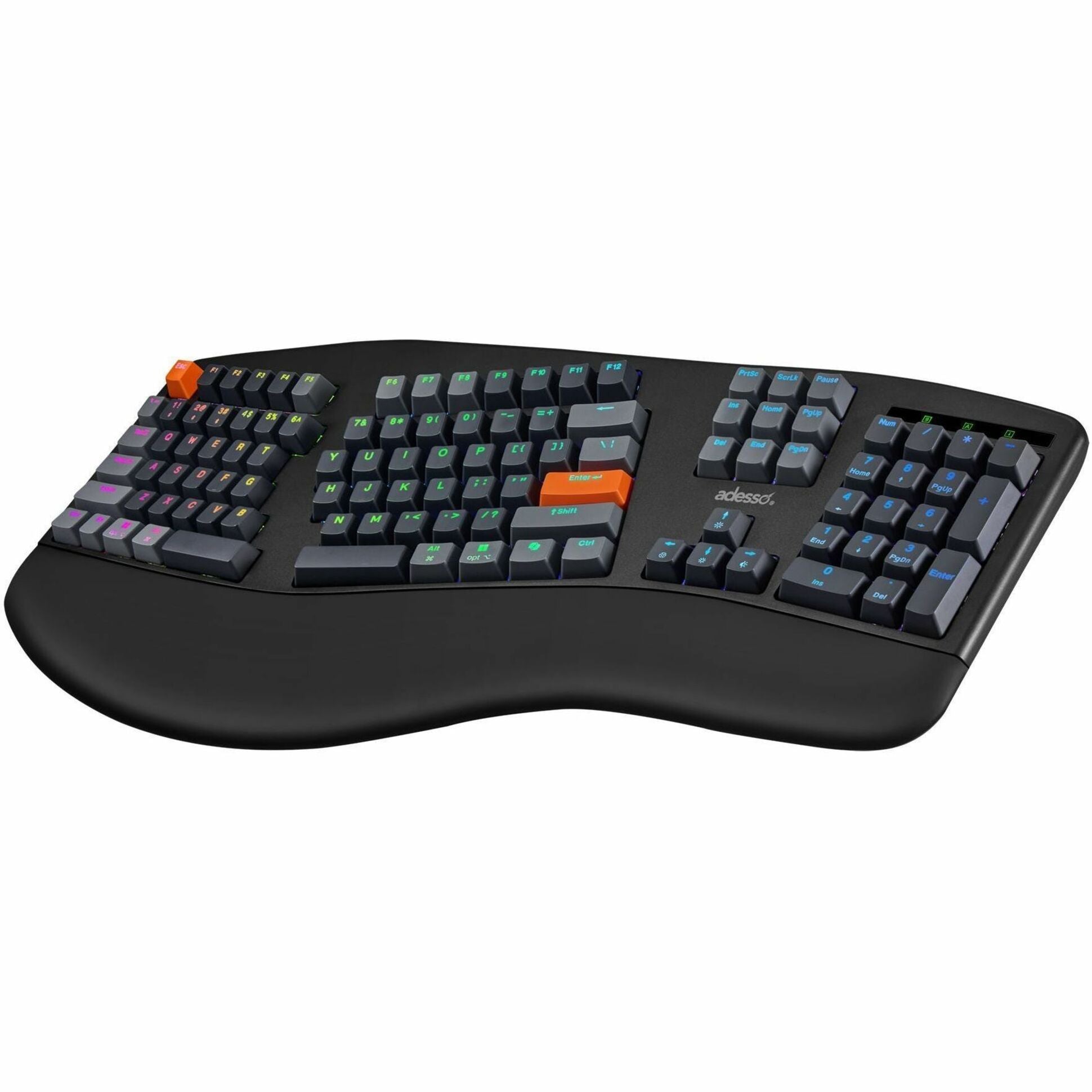 Adesso Easy Touch 1500 Keyboard - Full-size - Wired/Wireless Connectivity - USB Type C Interface - RGB LED - English (US)