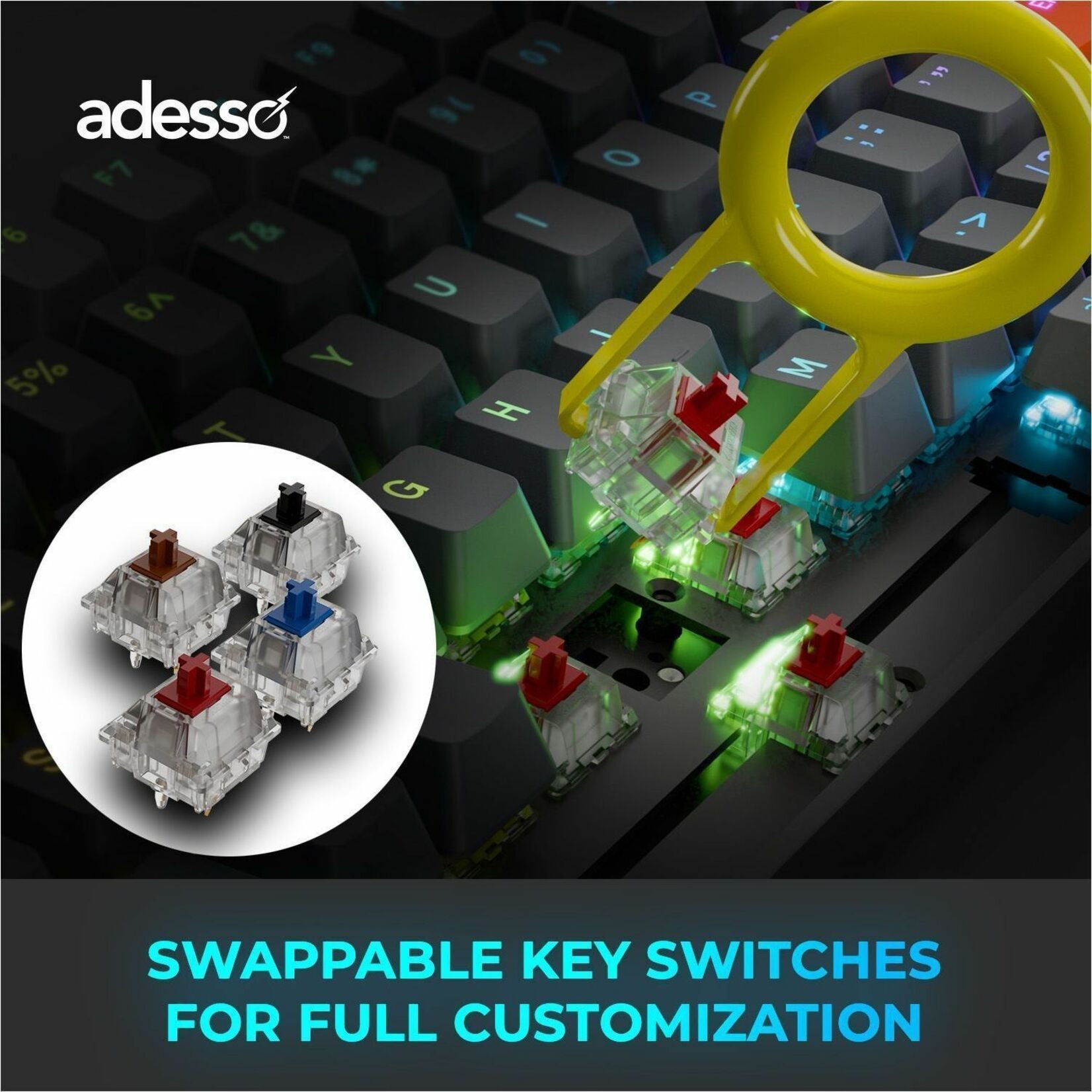 Adesso EasyTouch 1200 Keyboard - Wired/Wireless Connectivity - USB Interface - RGB LED - English (US) - Alternate view 16