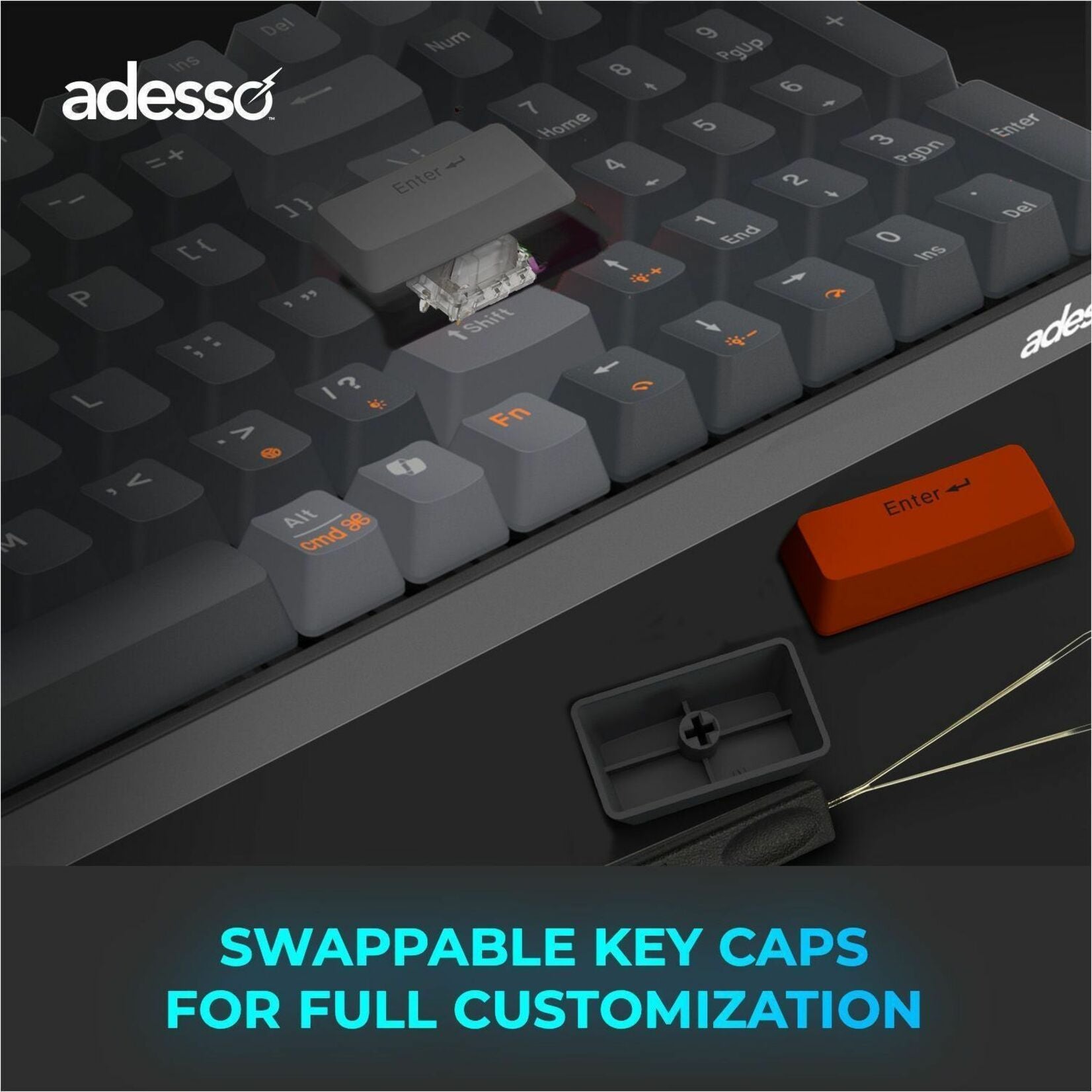 Adesso EasyTouch 1200 Keyboard - Wired/Wireless Connectivity - USB Interface - RGB LED - English (US) - Alternate view 15
