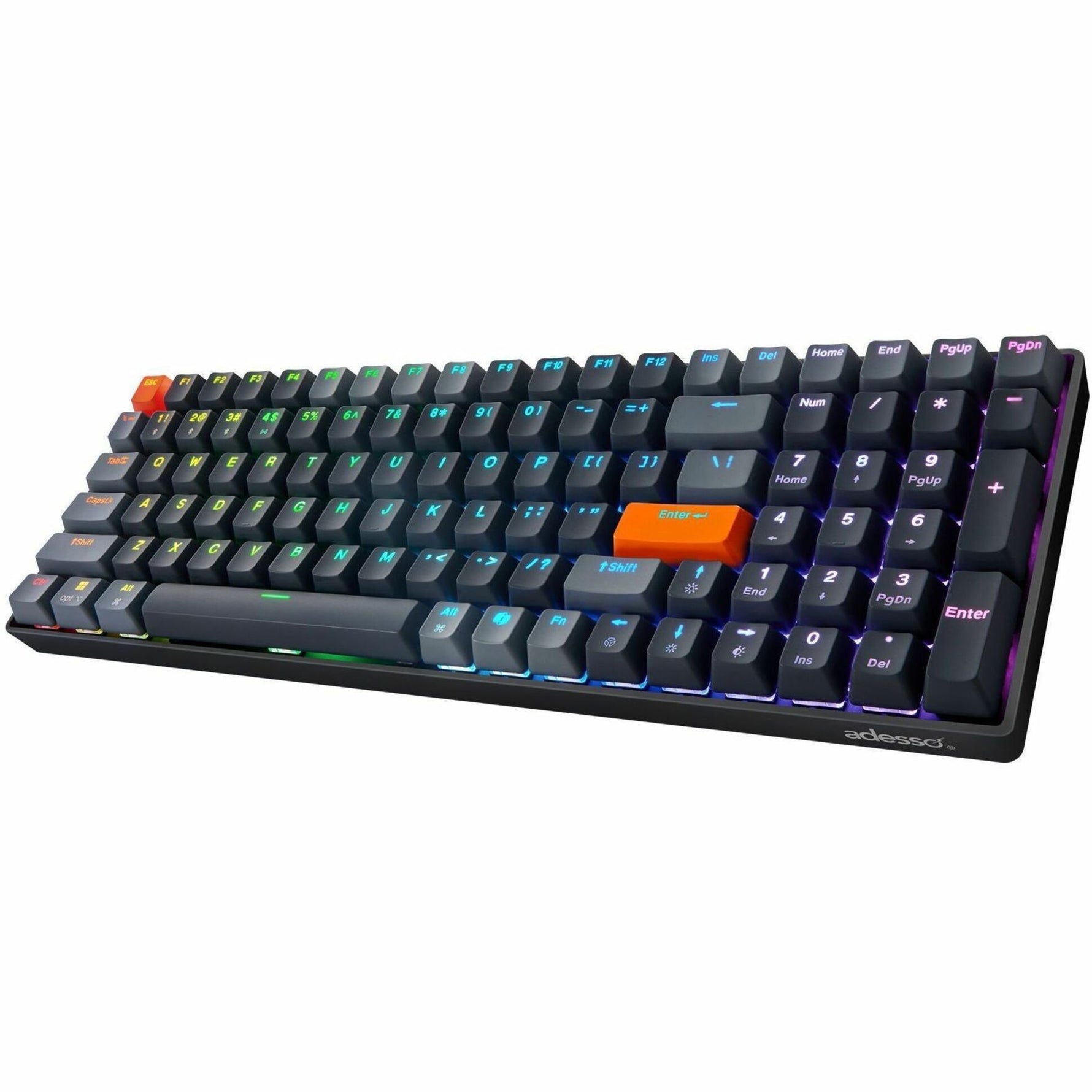 Adesso EasyTouch 1200 Keyboard - Wired/Wireless Connectivity - USB Interface - RGB LED - English (US) - Left view