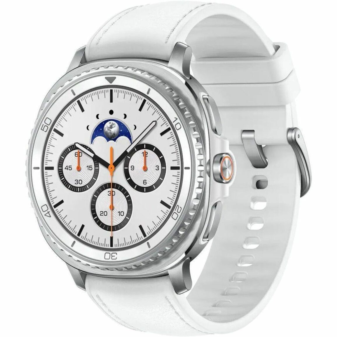 Samsung Galaxy Watch8 Classic SM-L500 Smart Watch - 46 mm Case Height - 46.40 mm Case Width - White Case Color - White Band Color - Stainless Steel Case Material - Wireless LAN