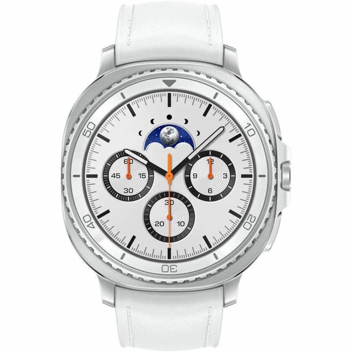 Samsung Galaxy Watch8 Classic SM-L500 Smart Watch - 46 mm Case Height - 46.40 mm Case Width - White Case Color - White Band Color - Stainless Steel Case Material - Wireless LAN