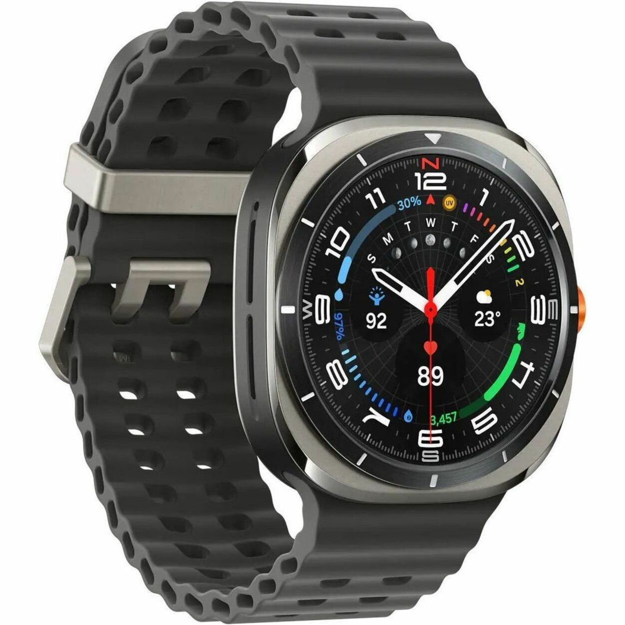 Samsung Galaxy Watch Ultra SM-L705F Smart Watch - 47.40 mm Case Height - 47.10 mm Case Width - Titanium Silver Body Color - Titanium, Silver Band Color - Wireless LAN - 4G - LTE - Right view