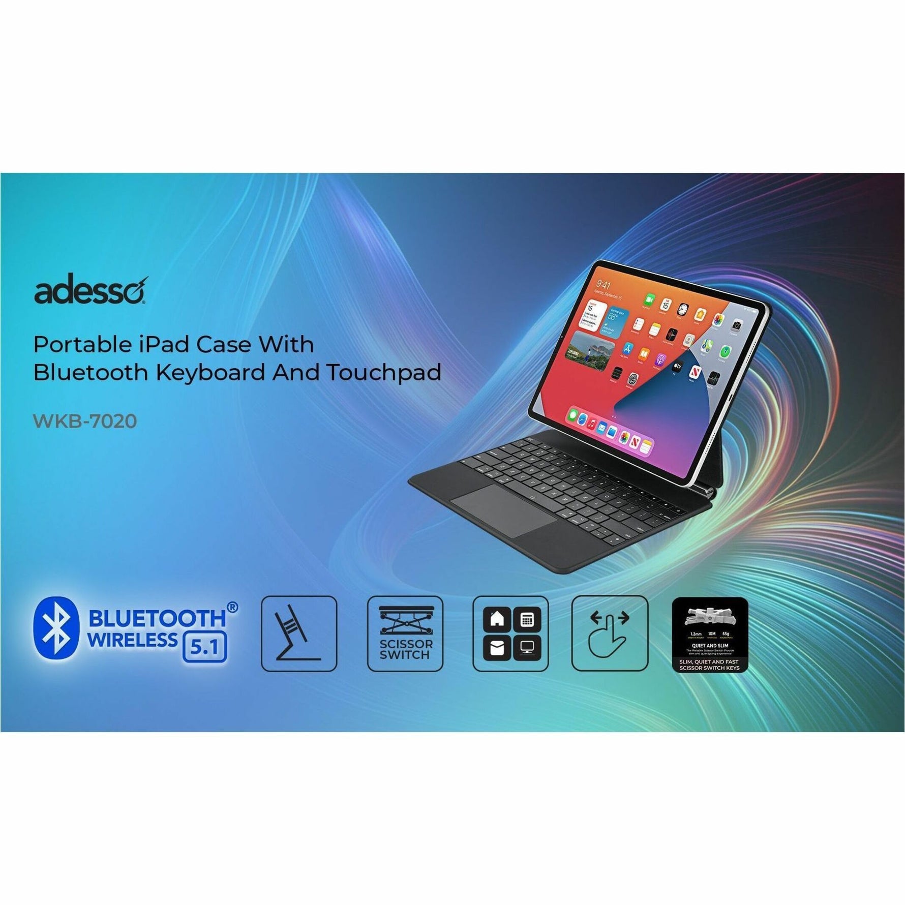 Adesso Portable Keyboard/Cover Case for 32.8 cm (12.9') to 33 cm (13') Apple iPad Pro (3rd Generation), iPad Pro (4th Generation), iPad Pro (5th Generation), iPad Pro (6th Generation), iPad Air 13 (20 - Alternate view 12
