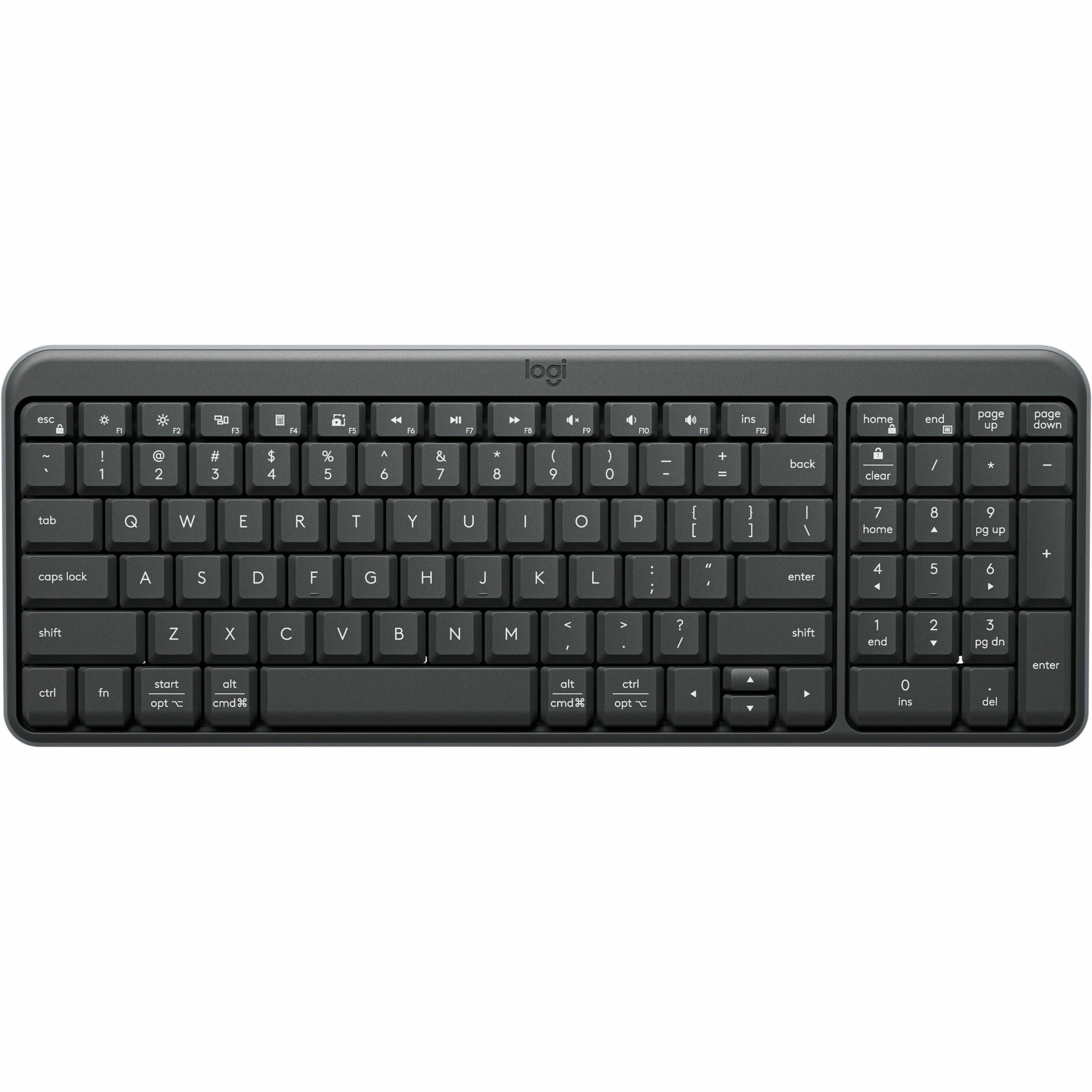 Logitech K250 Keyboard - Compact - Wireless Connectivity - English - Graphite - Top view