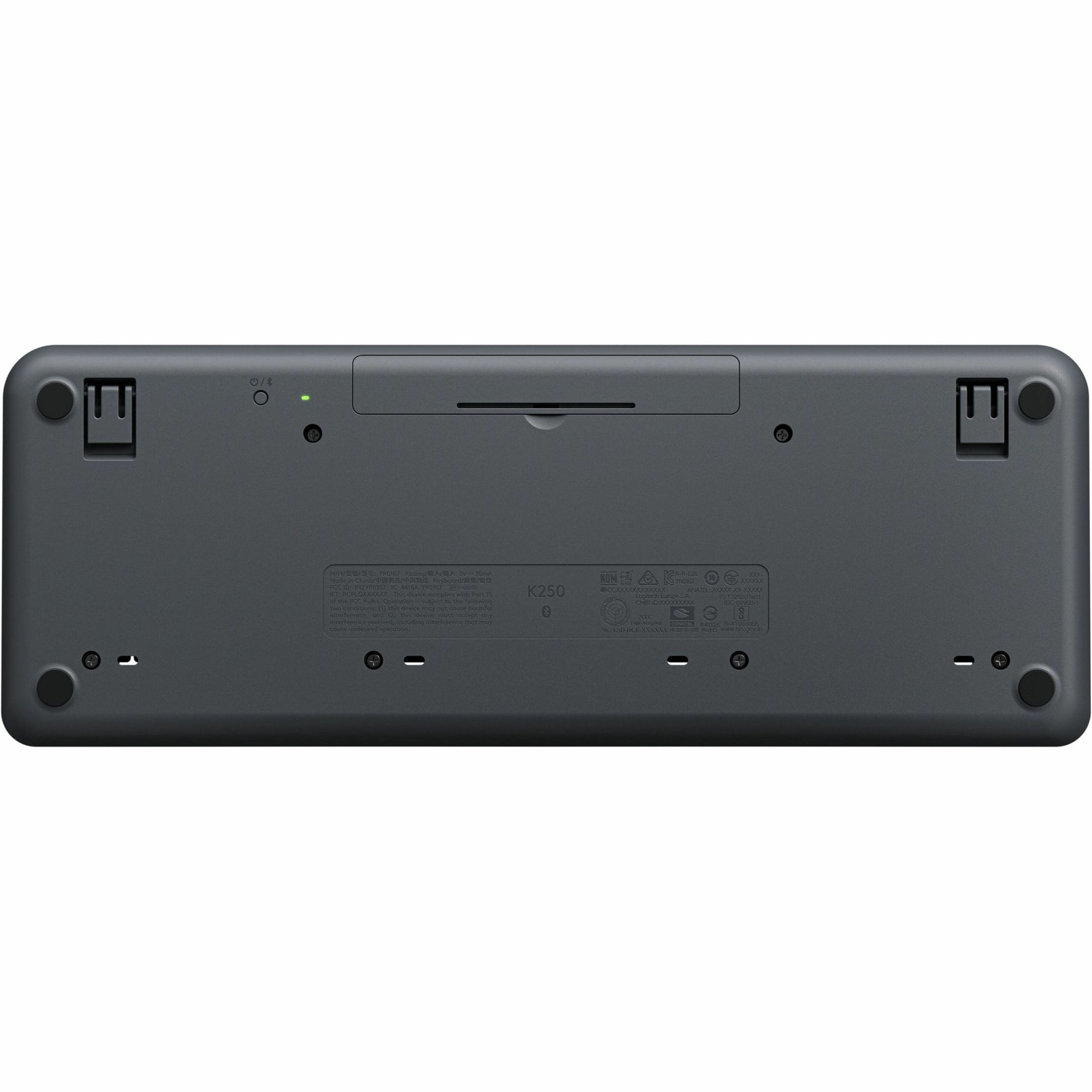 Logitech K250 Keyboard - Compact - Wireless Connectivity - English - Graphite - Bottom view