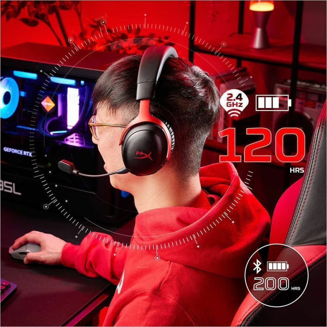 HP HyperX Cloud III S Wireless Over-the-head, Over-the-ear Stereo Gaming Headset - Black, Red - Alternate view 12