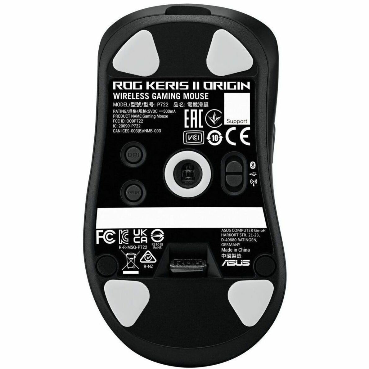 Asus ROG Keris II Origin P722 Gaming Mouse - Bluetooth/Radio Frequency - USB 2.0 Type A - Optical - Black - 1 - Alternate view 13