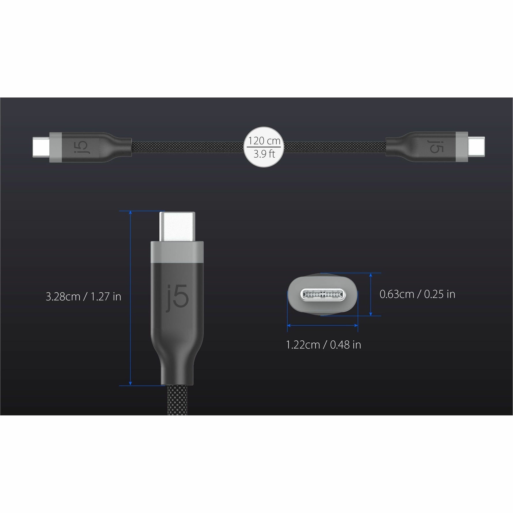 j5create JUCX19L12B 1.19 m USB-C A/V/Power/Data Transfer Cable - 1 - Alternate view 12