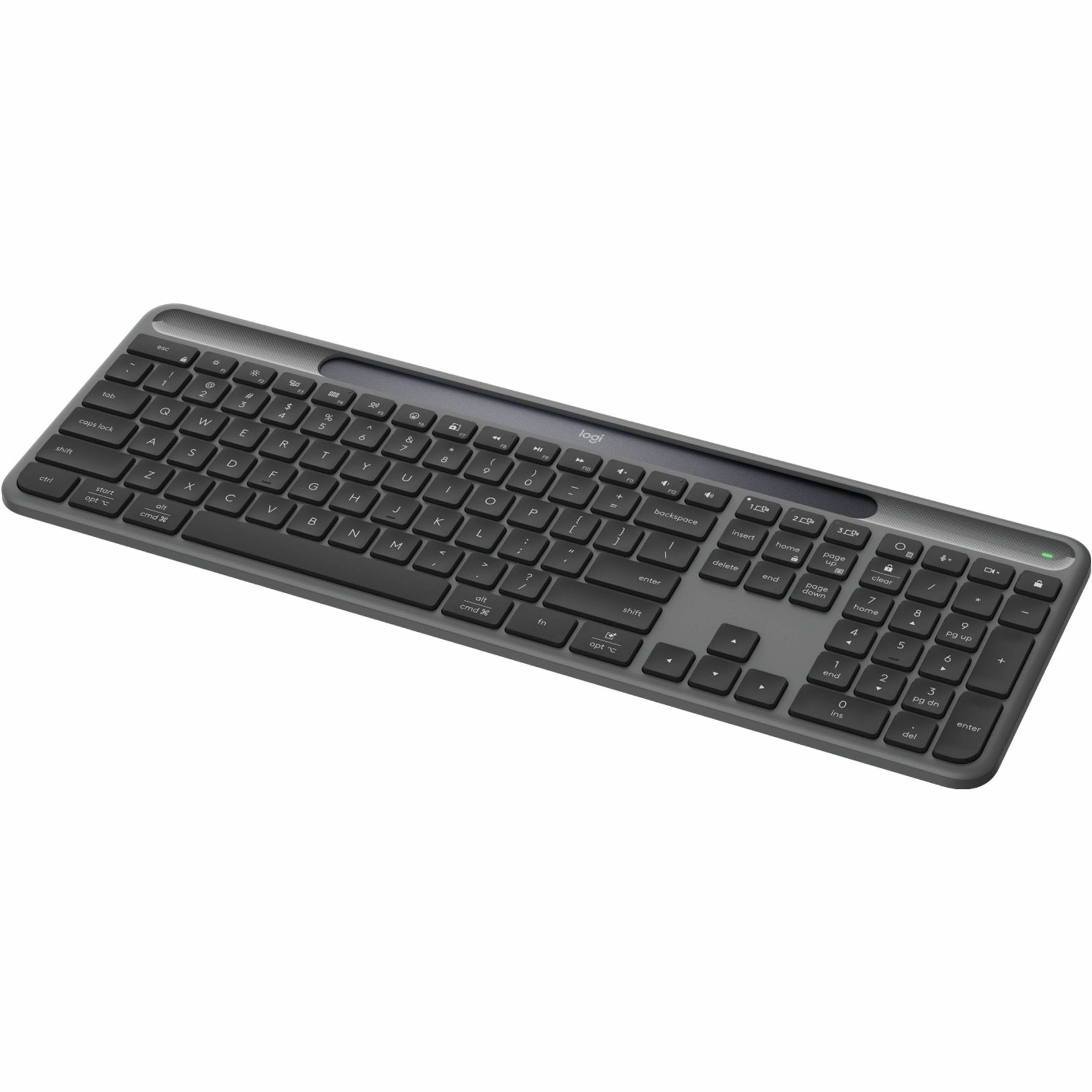 Logitech Signature Slim Solar+ K980 Keyboard - Full-size - Wireless Connectivity - USB Type A, USB Type C Interface - English (US) - QWERTY Layout - Graphite - Left view