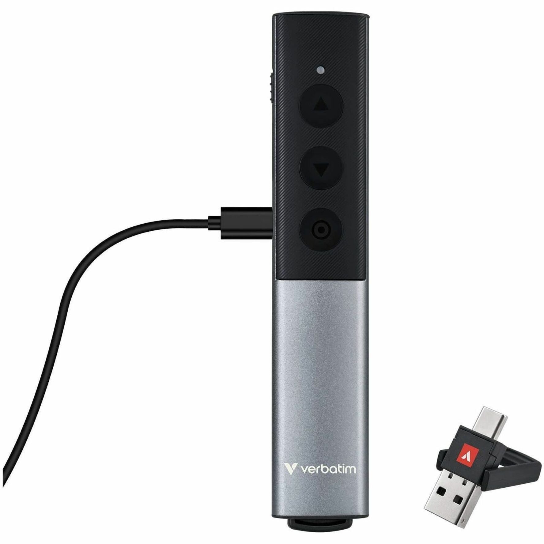 Verbatim Presentation Pointer - Radio Frequency - USB Type C, USB Type A - Laser - Grey