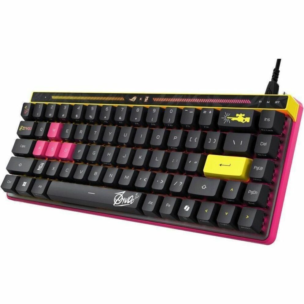 Asus ROG Falchion Ace HFX ZywOo Edition Gaming Keyboard - Cable Connectivity - USB 2.0 Type A Interface - RGB LED - Black - Left view